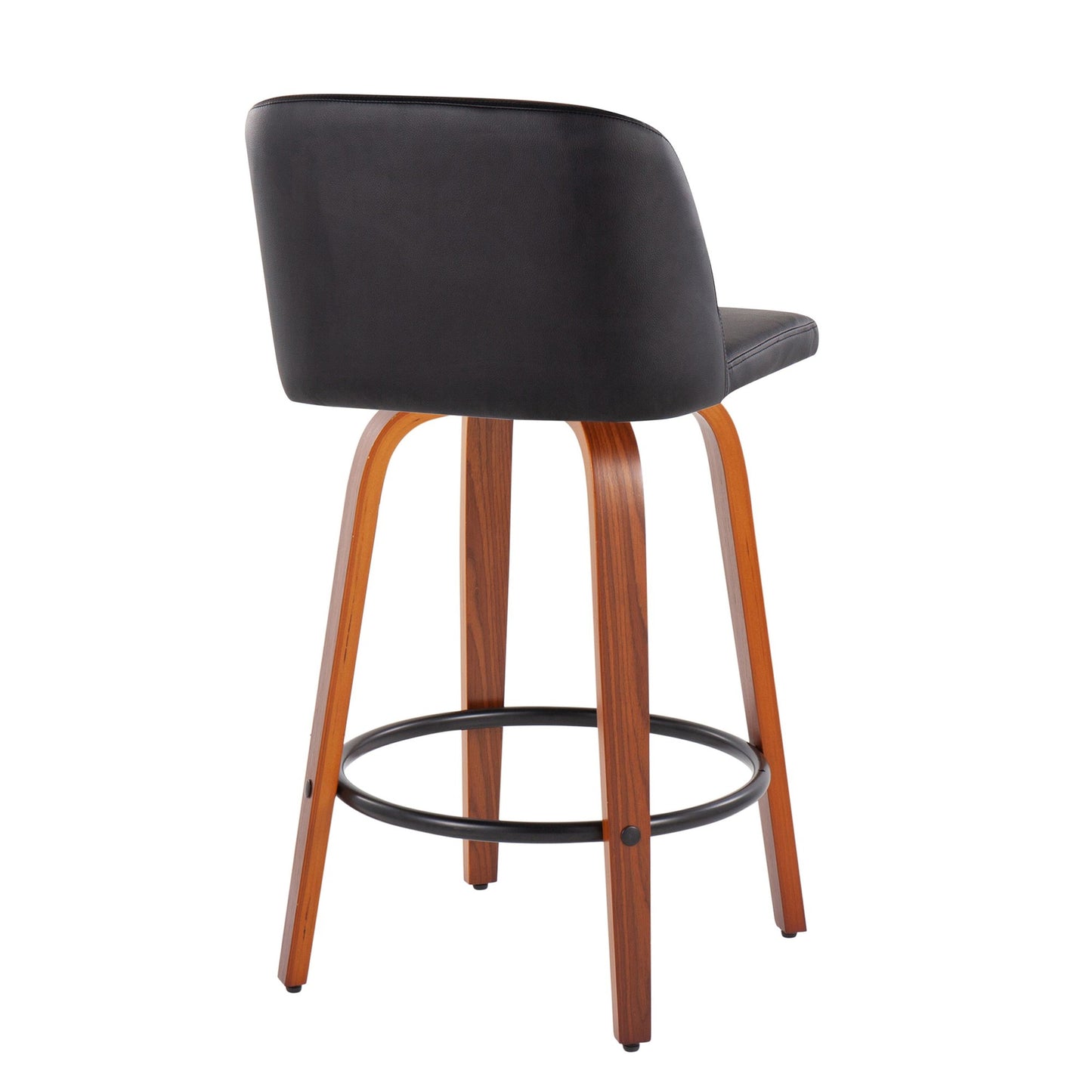 Toriano Mid-Century Modern Fixed-Height Counter Stool in Walnut Wood with Round Black Footrest and Black Faux Leather By LumiSource - Set of 2 | Counter Stools | Modishstore - 6