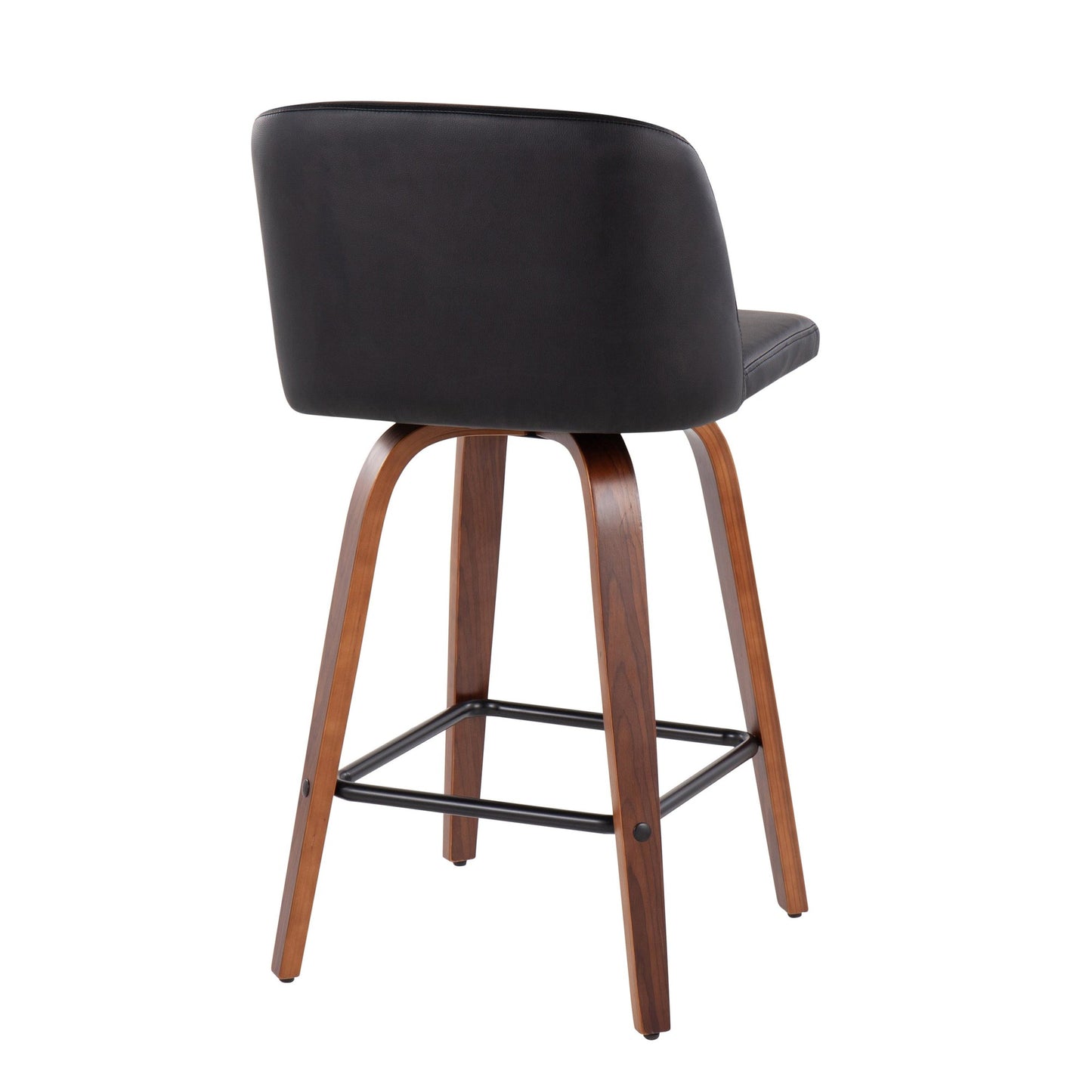 Toriano Mid-Century Modern Fixed-Height Counter Stool in Walnut Wood with Square Black Footrest and Black Faux Leather By LumiSource - Set of 2 | Counter Stools | Modishstore - 7