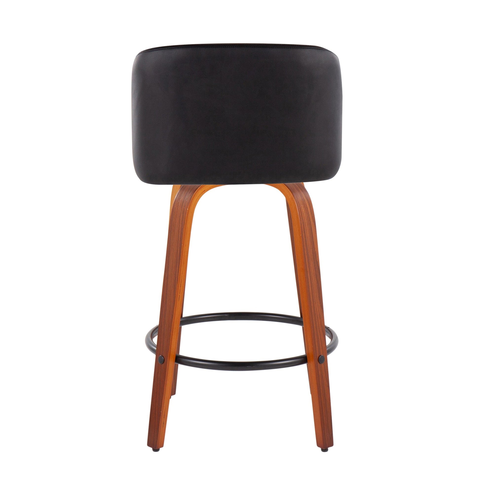Toriano Mid-Century Modern Fixed-Height Counter Stool in Walnut Wood with Round Black Footrest and Black Faux Leather By LumiSource - Set of 2 | Counter Stools | Modishstore - 7