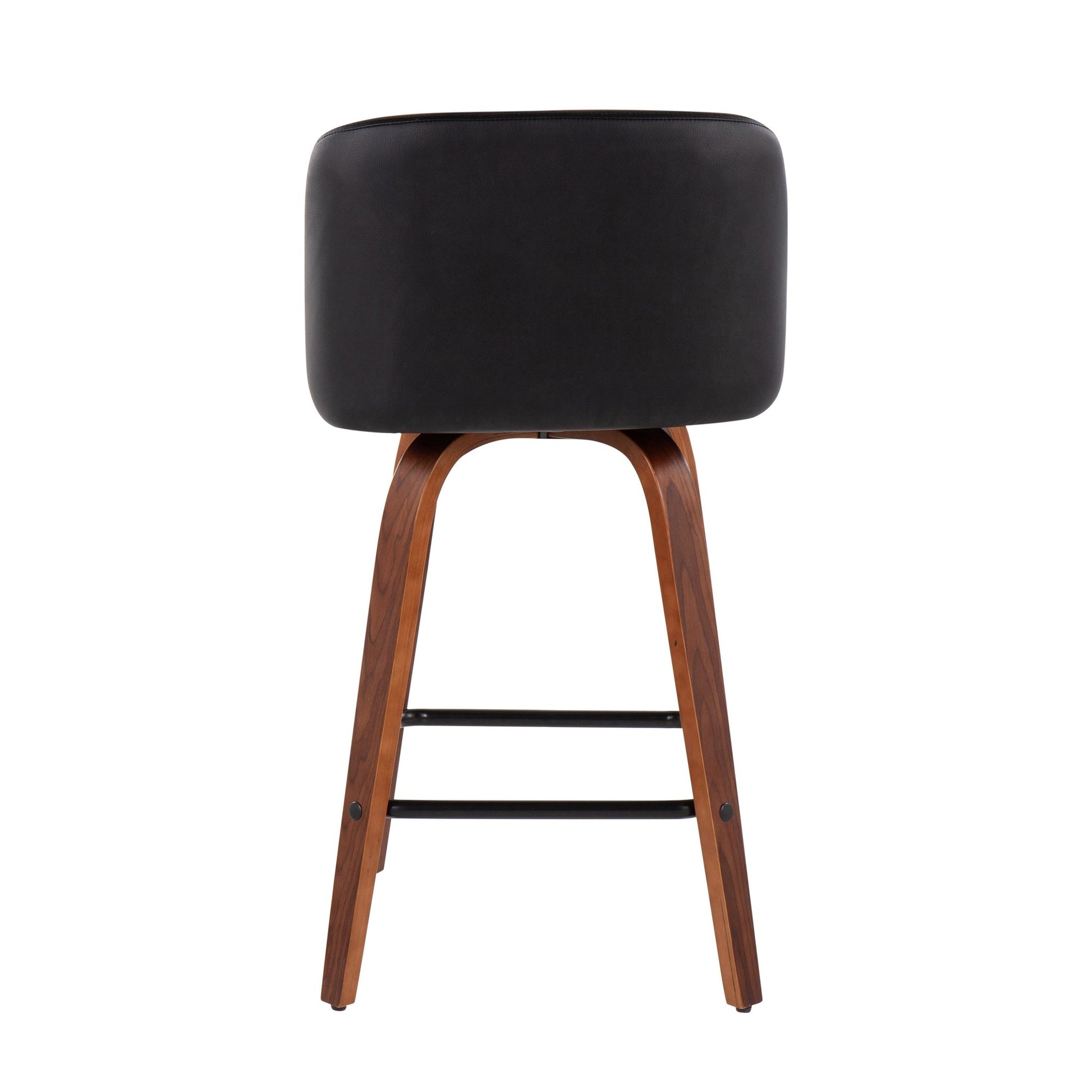 Toriano Mid-Century Modern Fixed-Height Counter Stool in Walnut Wood with Square Black Footrest and Black Faux Leather By LumiSource - Set of 2 | Counter Stools | Modishstore - 8