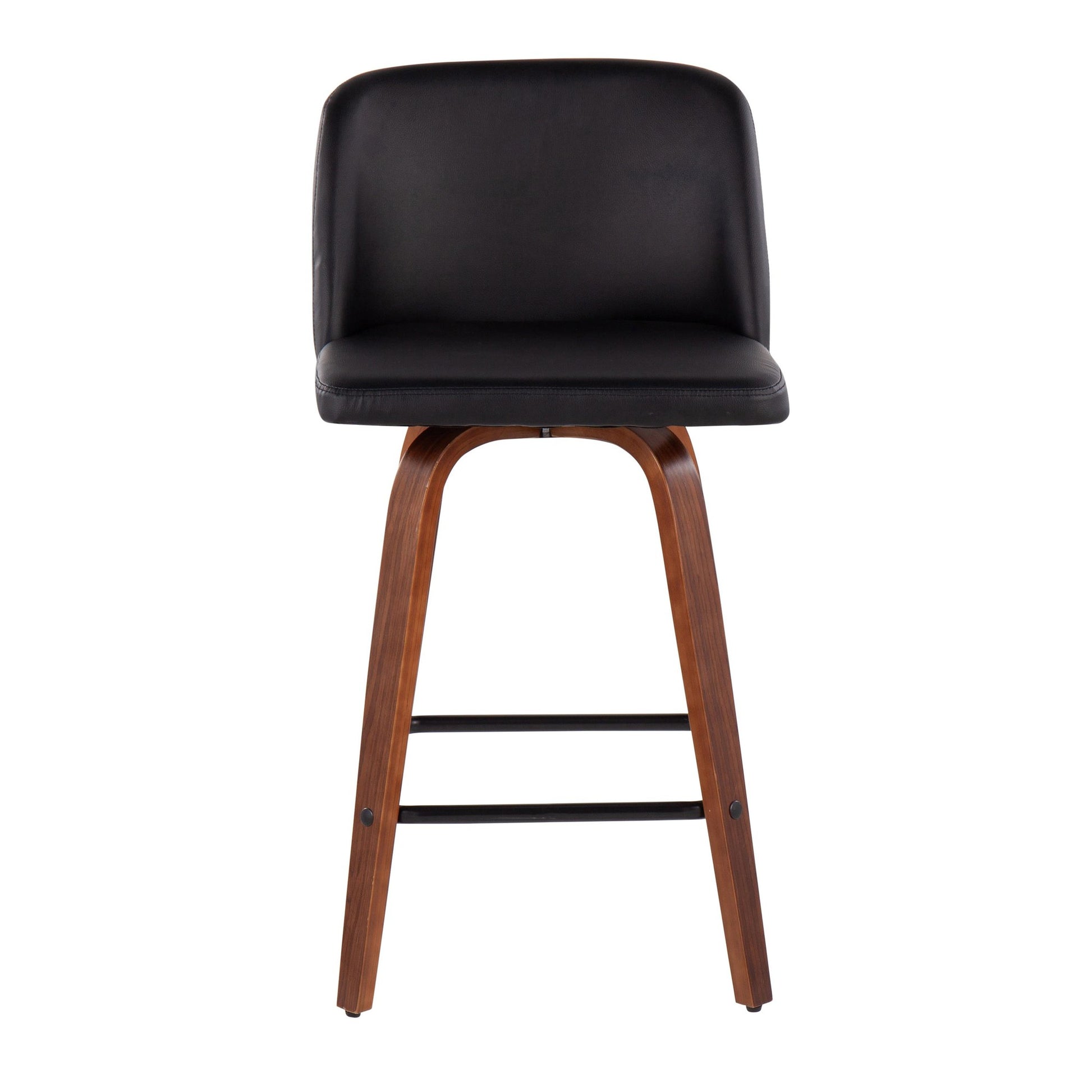 Toriano Mid-Century Modern Fixed-Height Counter Stool in Walnut Wood with Square Black Footrest and Black Faux Leather By LumiSource - Set of 2 | Counter Stools | Modishstore - 2
