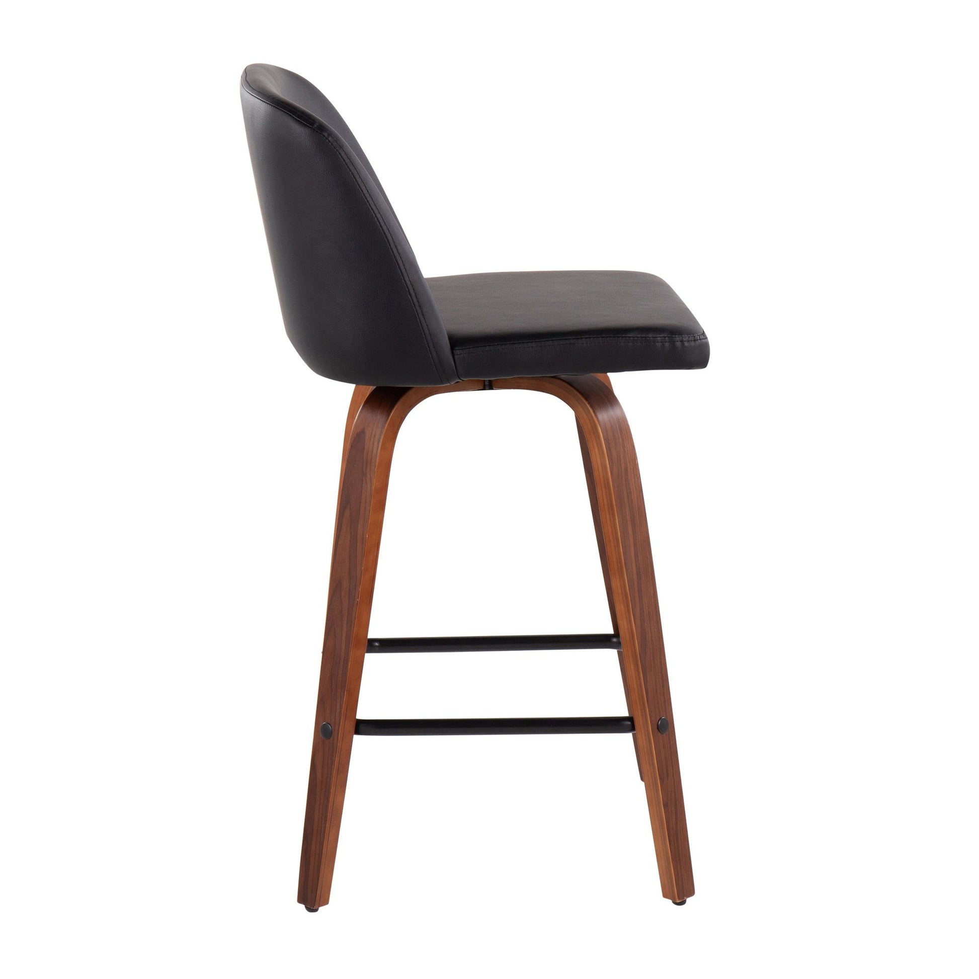 Toriano Mid-Century Modern Fixed-Height Counter Stool in Walnut Wood with Square Black Footrest and Black Faux Leather By LumiSource - Set of 2 | Counter Stools | Modishstore - 6