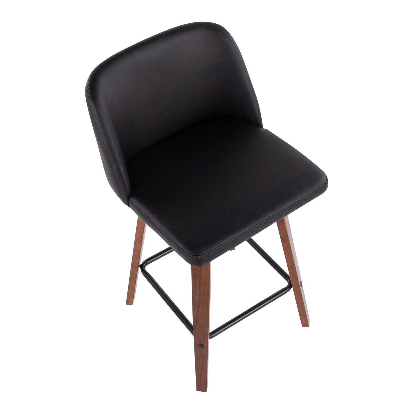 Toriano Mid-Century Modern Fixed-Height Counter Stool in Walnut Wood with Square Black Footrest and Black Faux Leather By LumiSource - Set of 2 | Counter Stools | Modishstore - 3