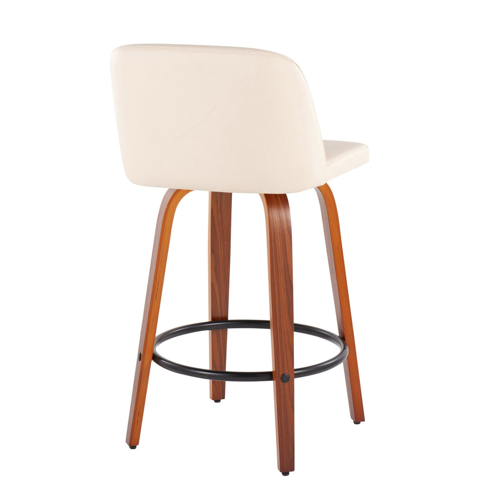 Toriano Mid-Century Modern Fixed-Height Counter Stool in Walnut Wood with Round Black Footrest and Black Faux Leather By LumiSource - Set of 2 | Counter Stools | Modishstore - 13