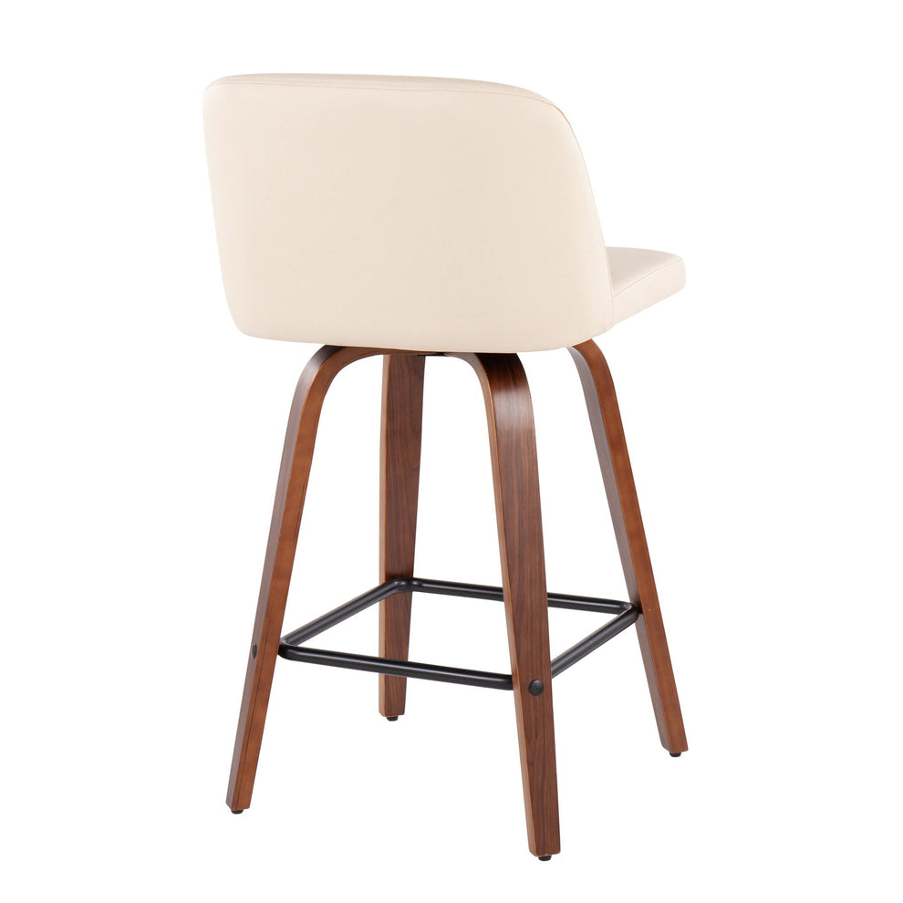 Toriano Mid-Century Modern Fixed-Height Counter Stool in Walnut Wood with Square Black Footrest and Black Faux Leather By LumiSource - Set of 2 | Counter Stools | Modishstore - 15
