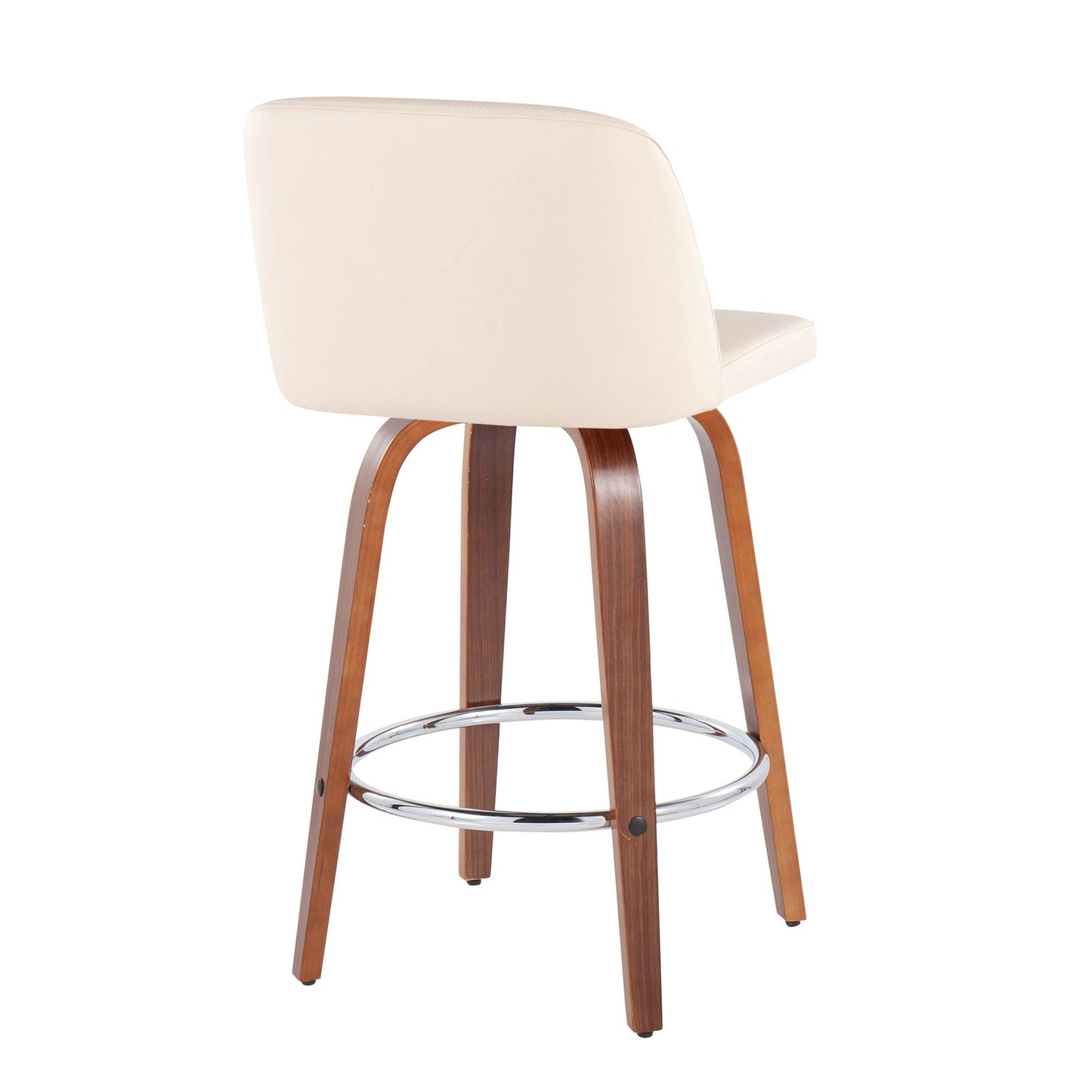Toriano Mid-Century Modern Fixed-Height Counter Stool in Walnut Wood with Round Chrome Footrest and Black Faux Leather By LumiSource - Set of 2 | Counter Stools | Modishstore - 13