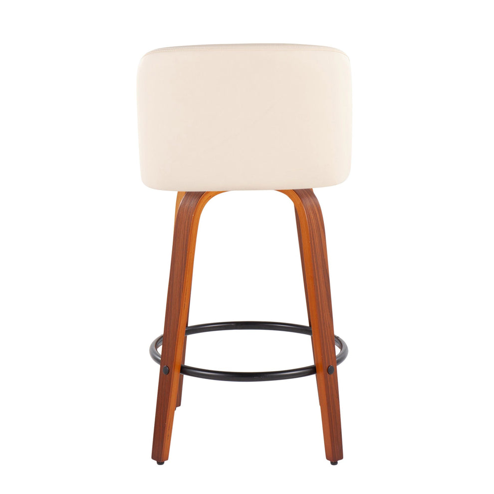 Toriano Mid-Century Modern Fixed-Height Counter Stool in Walnut Wood with Round Black Footrest and Black Faux Leather By LumiSource - Set of 2 | Counter Stools | Modishstore - 14