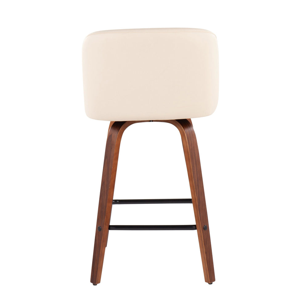 Toriano Mid-Century Modern Fixed-Height Counter Stool in Walnut Wood with Square Black Footrest and Black Faux Leather By LumiSource - Set of 2 | Counter Stools | Modishstore - 16