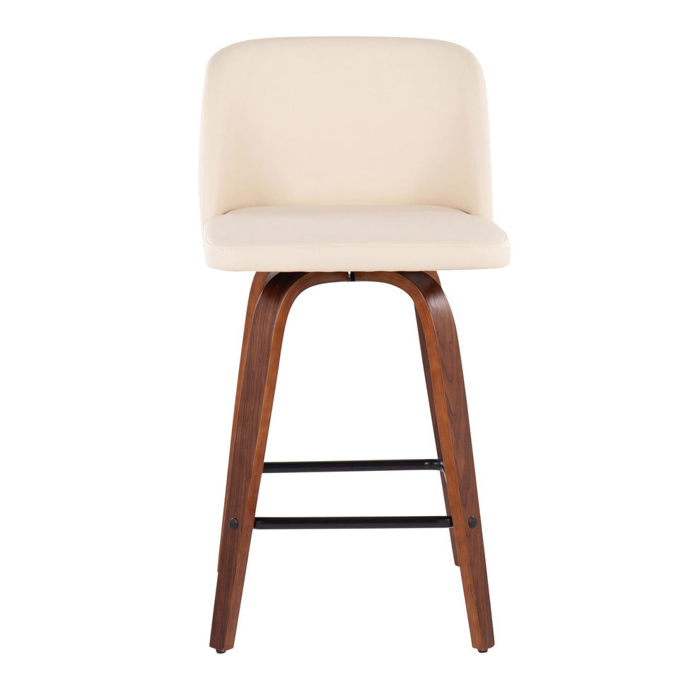 Toriano Mid-Century Modern Fixed-Height Counter Stool in Walnut Wood with Square Black Footrest and Black Faux Leather By LumiSource - Set of 2 | Counter Stools | Modishstore - 10
