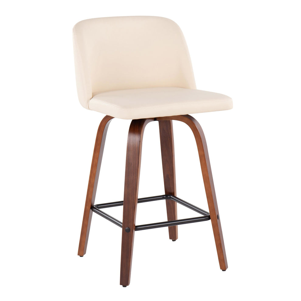 Toriano Mid-Century Modern Fixed-Height Counter Stool in Walnut Wood with Square Black Footrest and Black Faux Leather By LumiSource - Set of 2 | Counter Stools | Modishstore - 13
