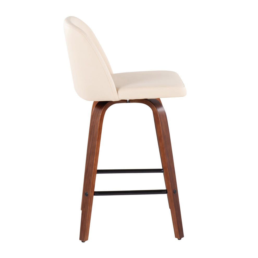 Toriano Mid-Century Modern Fixed-Height Counter Stool in Walnut Wood with Square Black Footrest and Black Faux Leather By LumiSource - Set of 2 | Counter Stools | Modishstore - 14