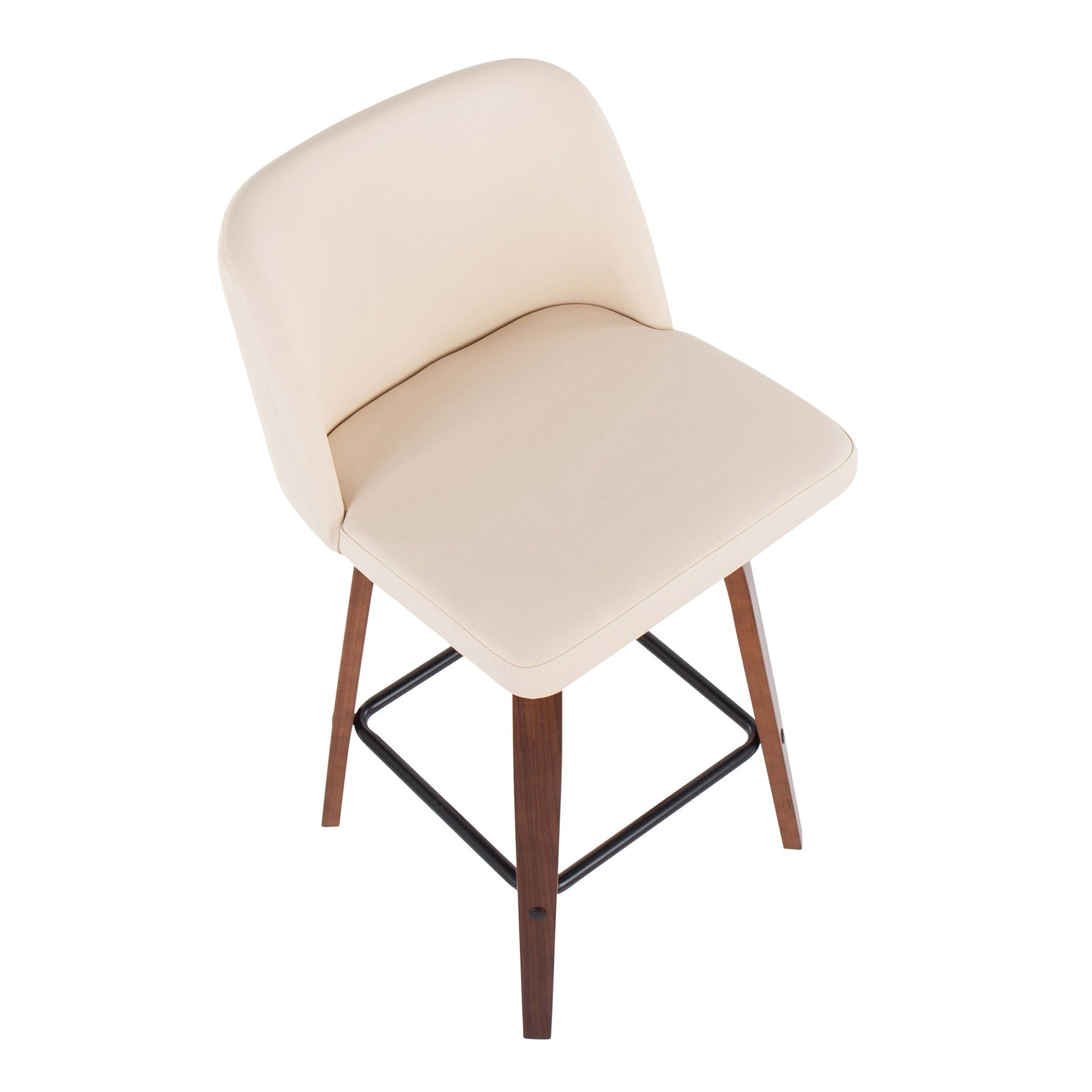 Toriano Mid-Century Modern Fixed-Height Counter Stool in Walnut Wood with Square Black Footrest and Black Faux Leather By LumiSource - Set of 2 | Counter Stools | Modishstore - 11