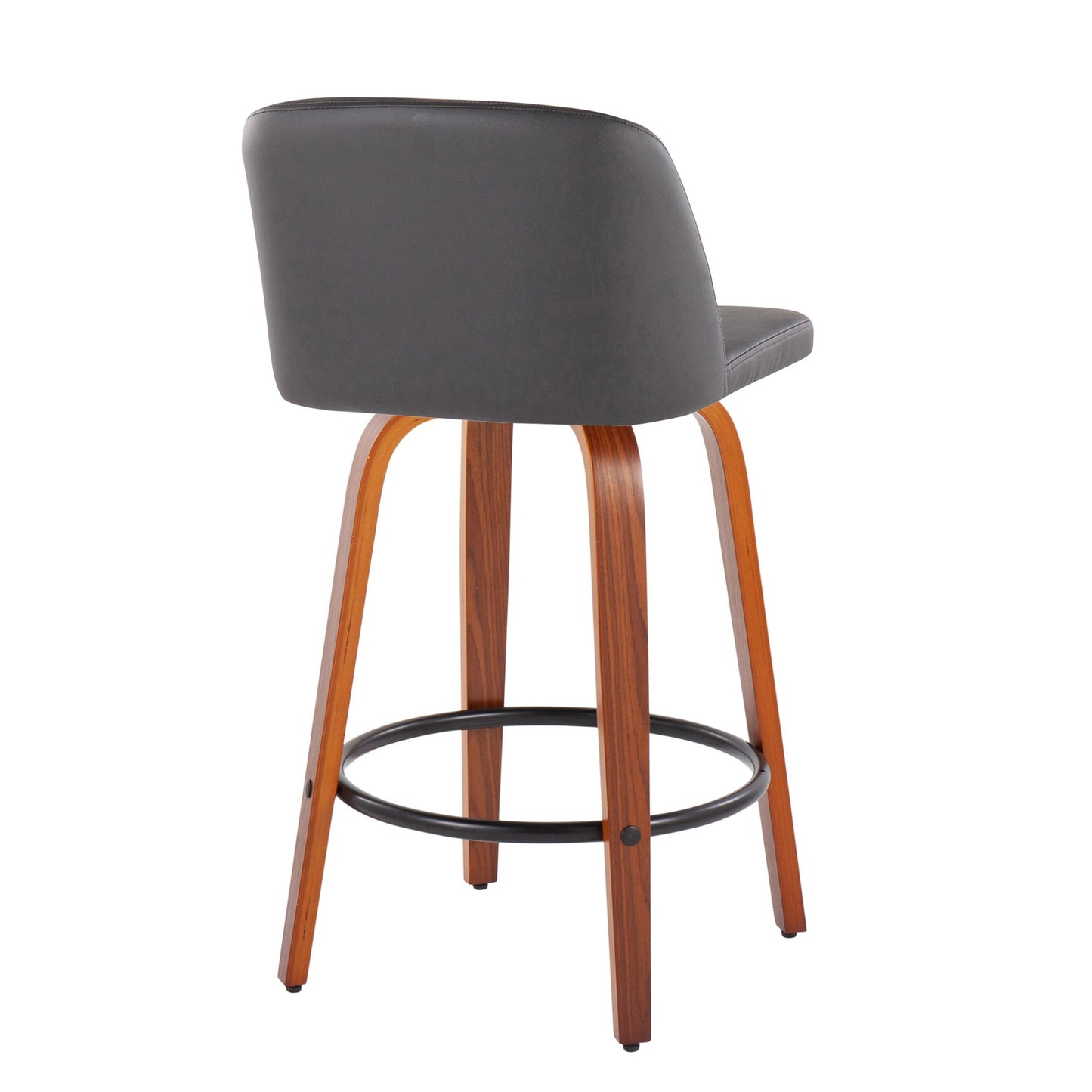 Toriano Mid-Century Modern Fixed-Height Counter Stool in Walnut Wood with Round Black Footrest and Black Faux Leather By LumiSource - Set of 2 | Counter Stools | Modishstore - 20