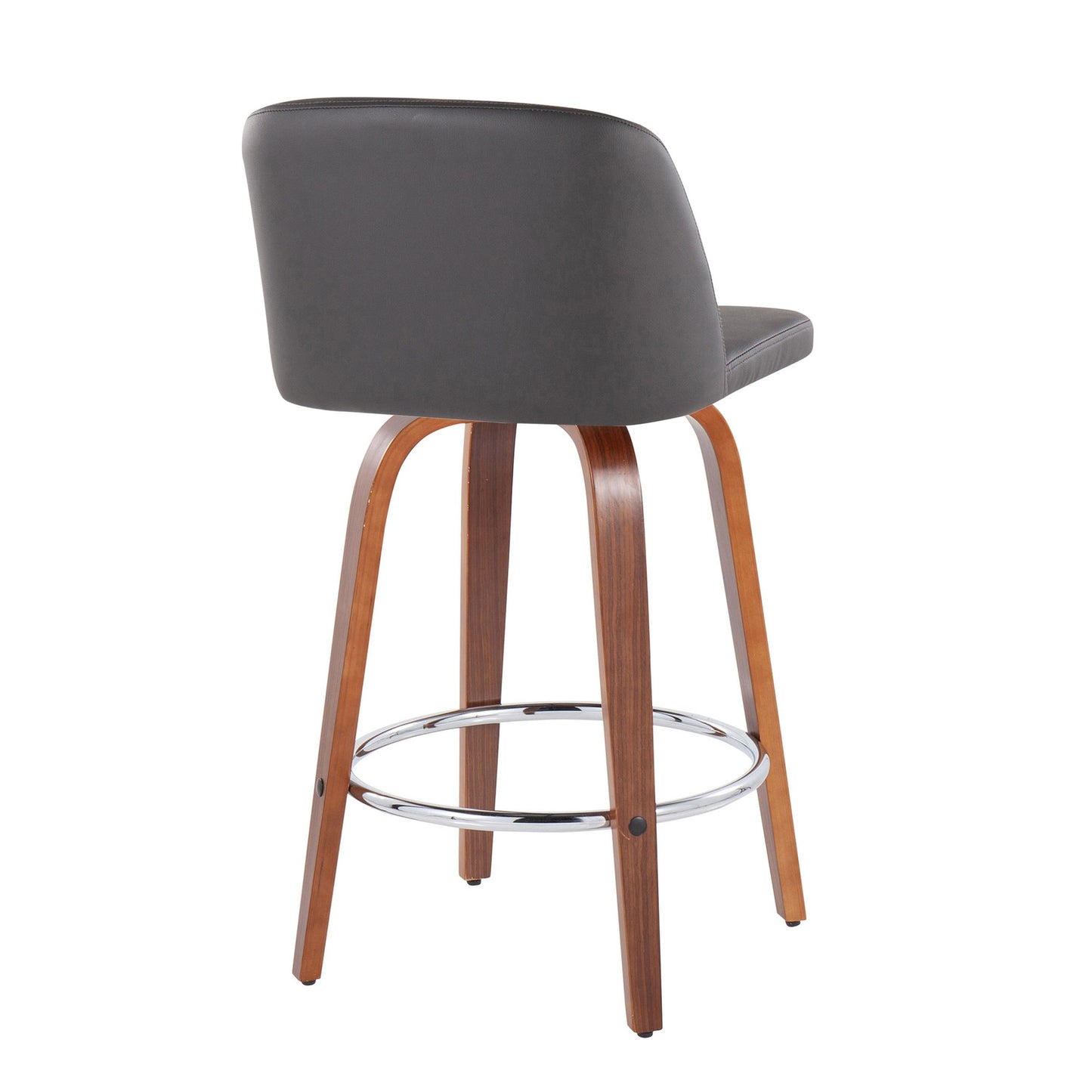 Toriano Mid-Century Modern Fixed-Height Counter Stool in Walnut Wood with Round Chrome Footrest and Black Faux Leather By LumiSource - Set of 2 | Counter Stools | Modishstore - 20