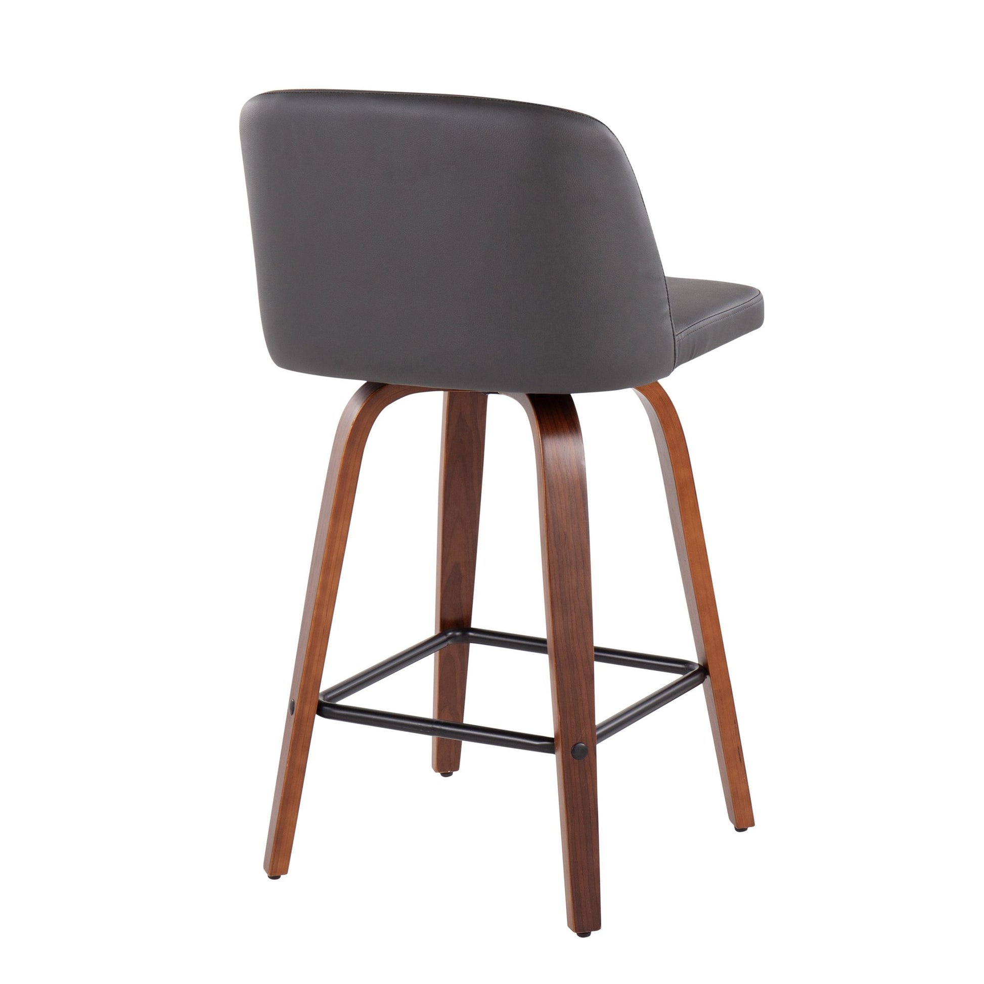 Toriano Mid-Century Modern Fixed-Height Counter Stool in Walnut Wood with Square Black Footrest and Black Faux Leather By LumiSource - Set of 2 | Counter Stools | Modishstore - 23