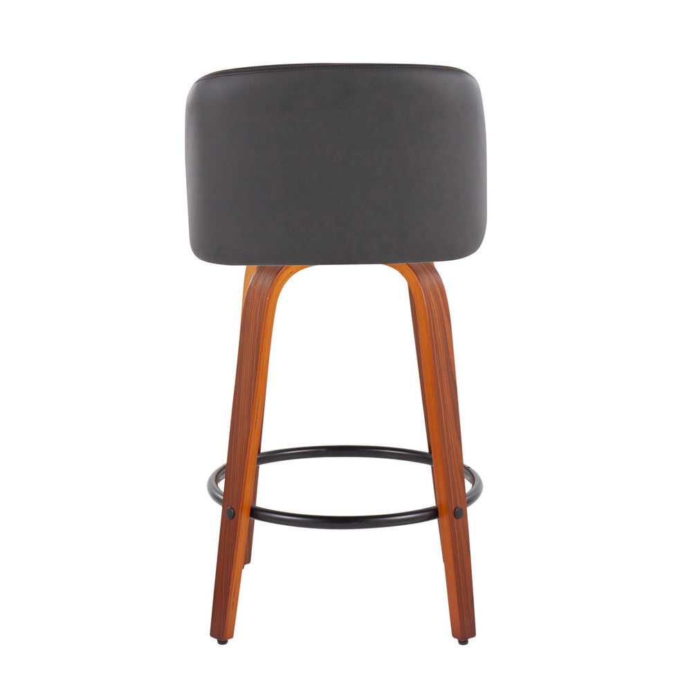 Toriano Mid-Century Modern Fixed-Height Counter Stool in Walnut Wood with Round Black Footrest and Black Faux Leather By LumiSource - Set of 2 | Counter Stools | Modishstore - 21