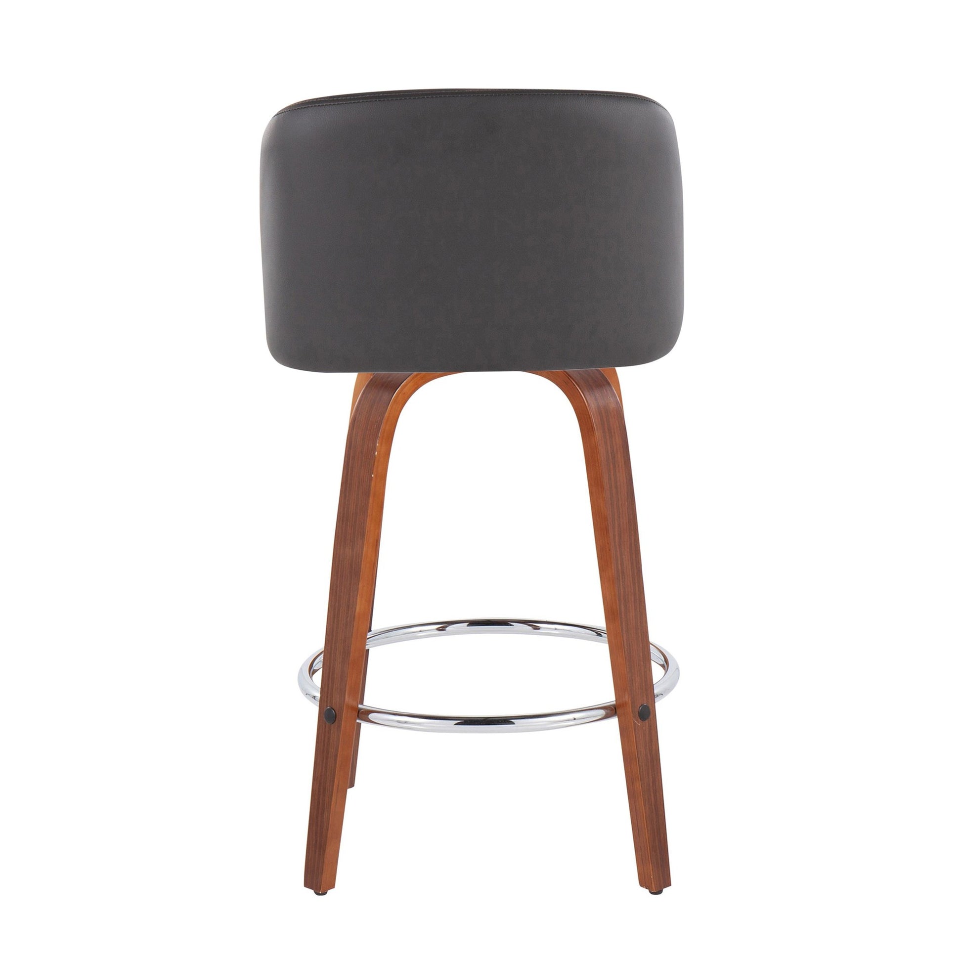 Toriano Mid-Century Modern Fixed-Height Counter Stool in Walnut Wood with Round Chrome Footrest and Black Faux Leather By LumiSource - Set of 2 | Counter Stools | Modishstore - 21