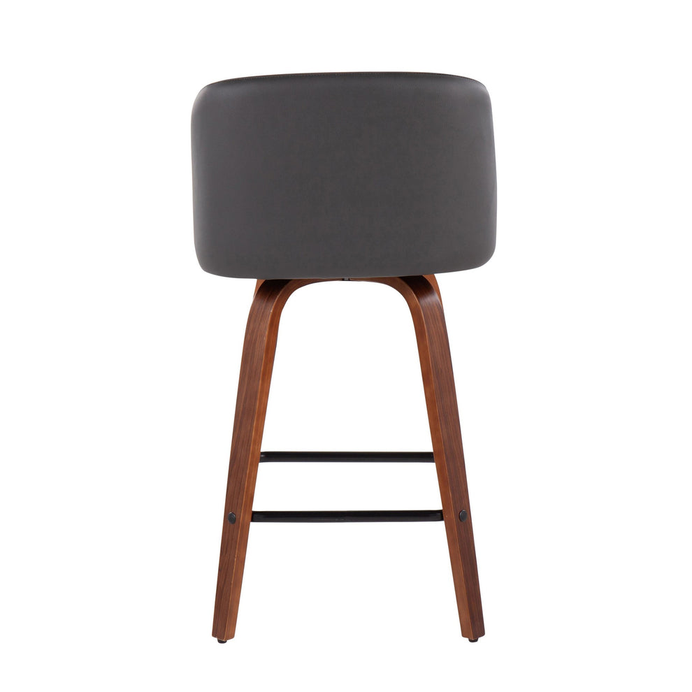 Toriano Mid-Century Modern Fixed-Height Counter Stool in Walnut Wood with Square Black Footrest and Black Faux Leather By LumiSource - Set of 2 | Counter Stools | Modishstore - 24