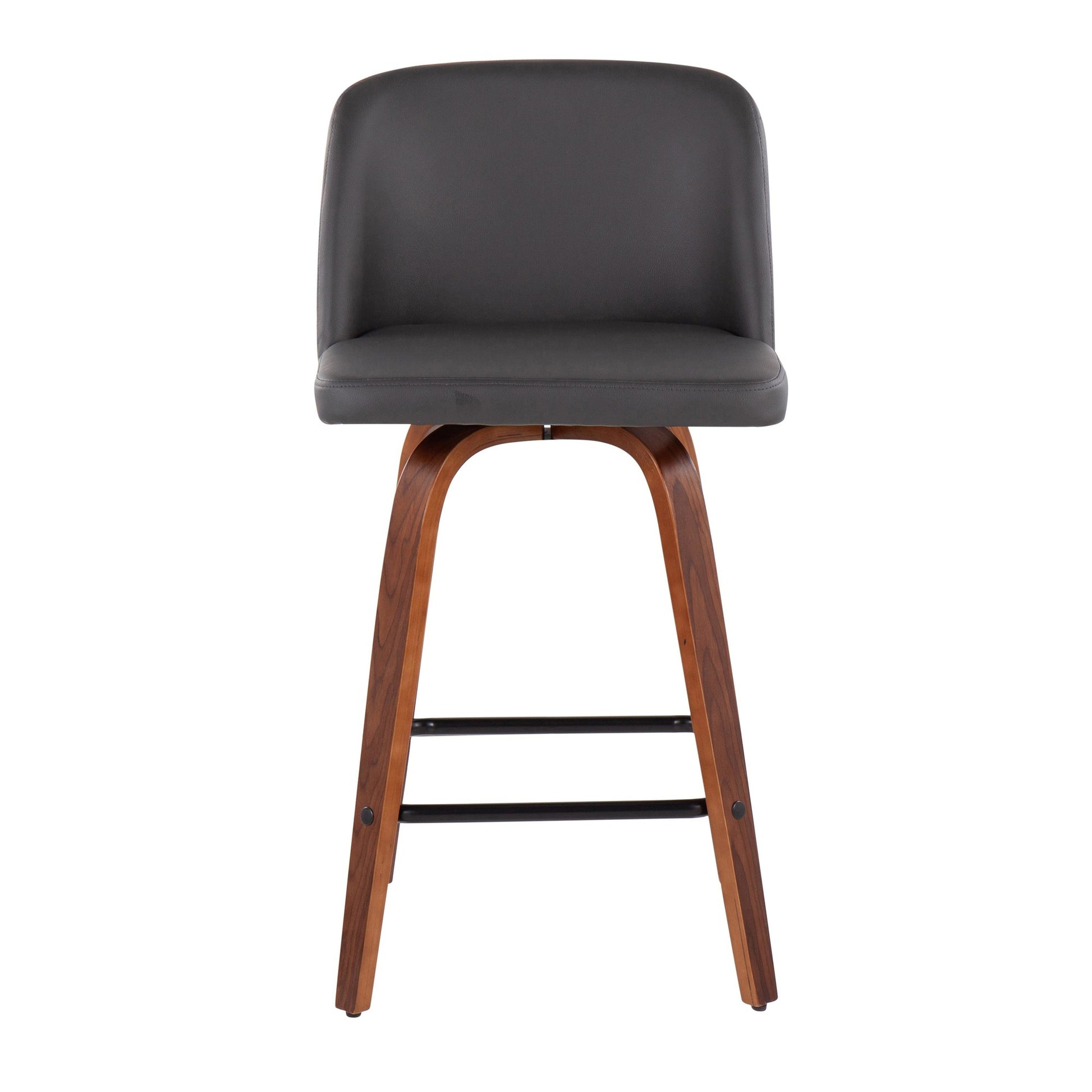 Toriano Mid-Century Modern Fixed-Height Counter Stool in Walnut Wood with Square Black Footrest and Black Faux Leather By LumiSource - Set of 2 | Counter Stools | Modishstore - 18