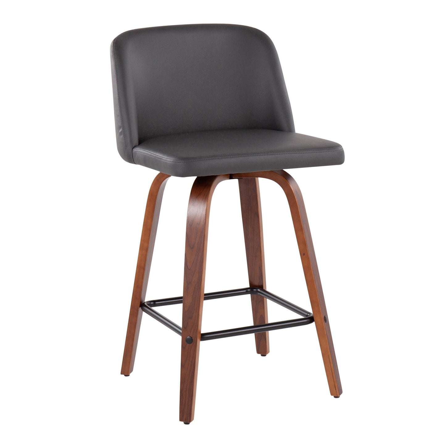 Toriano Mid-Century Modern Fixed-Height Counter Stool in Walnut Wood with Square Black Footrest and Black Faux Leather By LumiSource - Set of 2 | Counter Stools | Modishstore - 21