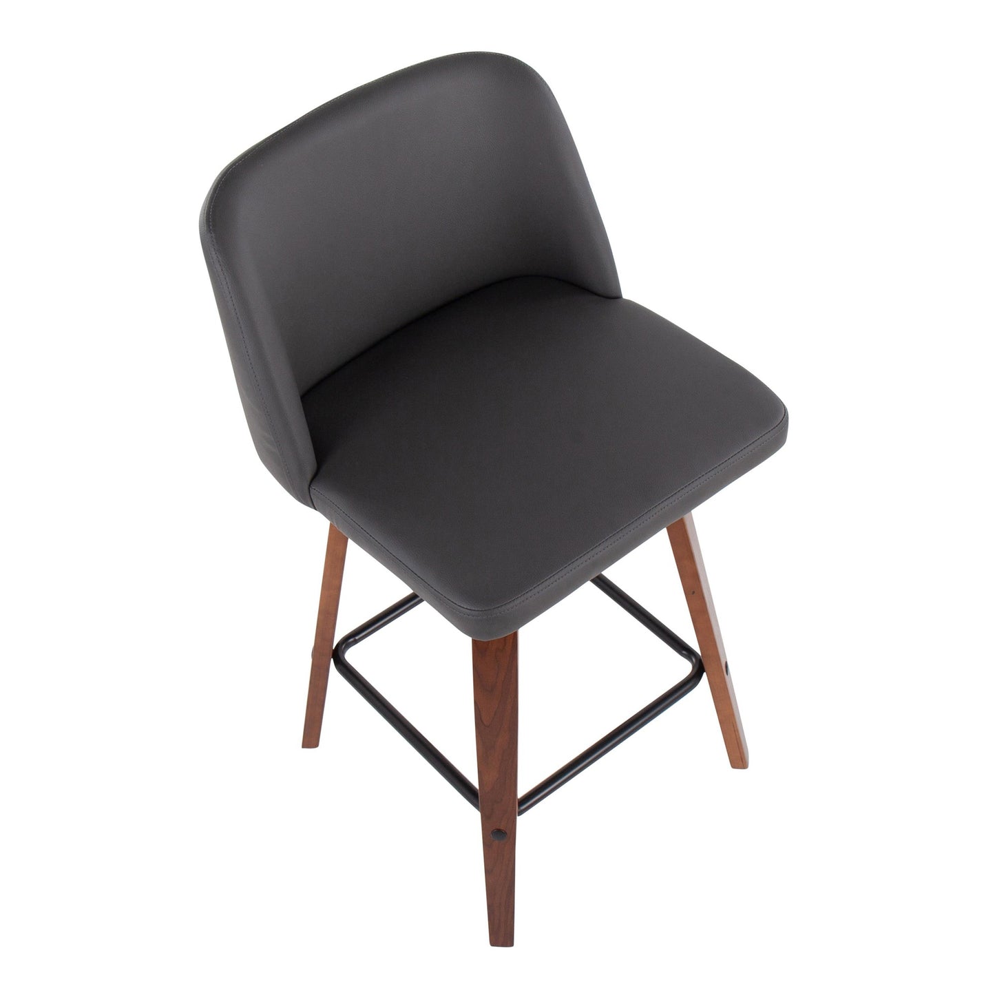 Toriano Mid-Century Modern Fixed-Height Counter Stool in Walnut Wood with Square Black Footrest and Black Faux Leather By LumiSource - Set of 2 | Counter Stools | Modishstore - 19