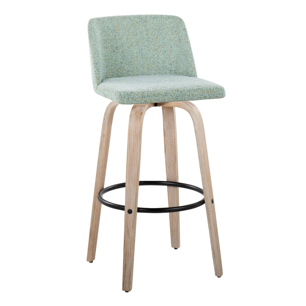Toriano 26" Contemporary Fixed Height Counter Stool with Swivel in Light Grey Wood and Grey Noise Fabric with Round Black Metal Footrest By LumiSource - Set of 2 | Counter Stools | Modishstore - 7