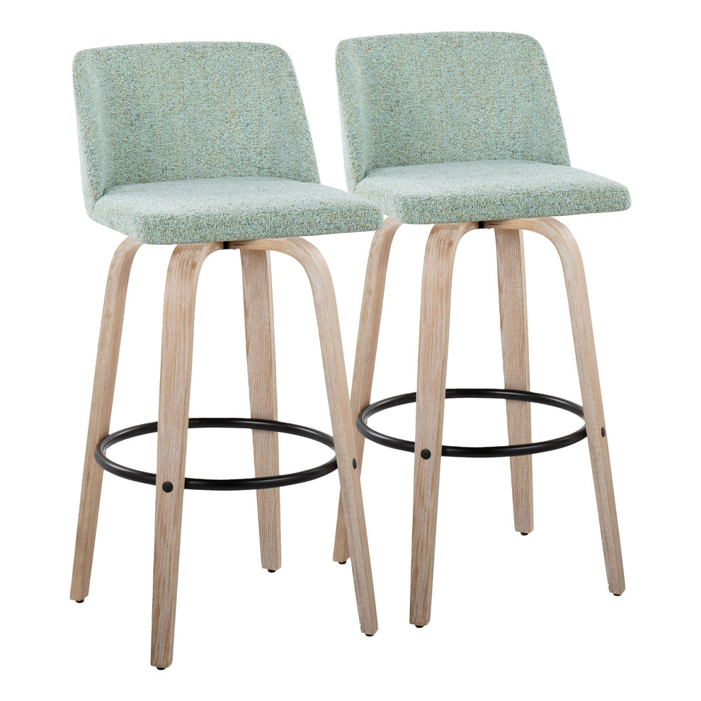 Toriano 26" Contemporary Fixed Height Counter Stool with Swivel in Light Grey Wood and Grey Noise Fabric with Round Black Metal Footrest By LumiSource - Set of 2 | Counter Stools | Modishstore - 4