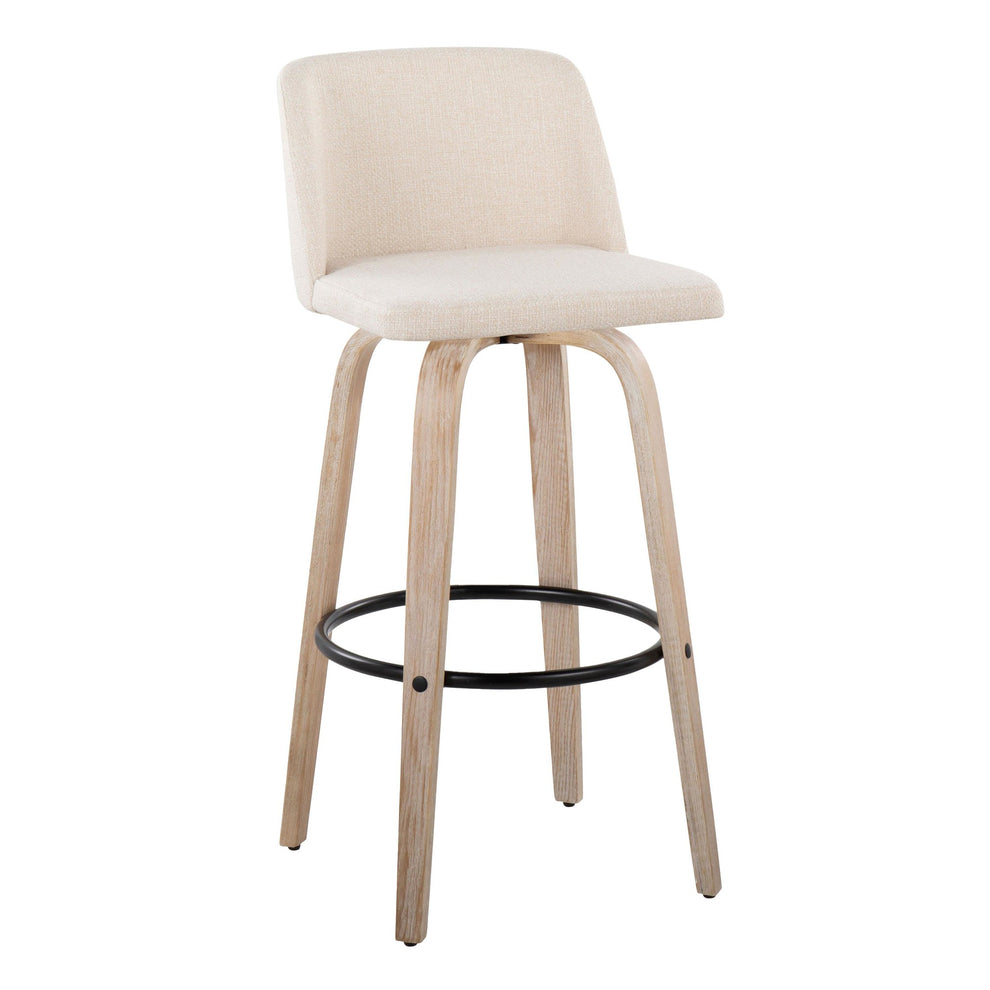 Toriano 26" Contemporary Fixed Height Counter Stool with Swivel in Light Grey Wood and Grey Noise Fabric with Round Black Metal Footrest By LumiSource - Set of 2 | Counter Stools | Modishstore - 14