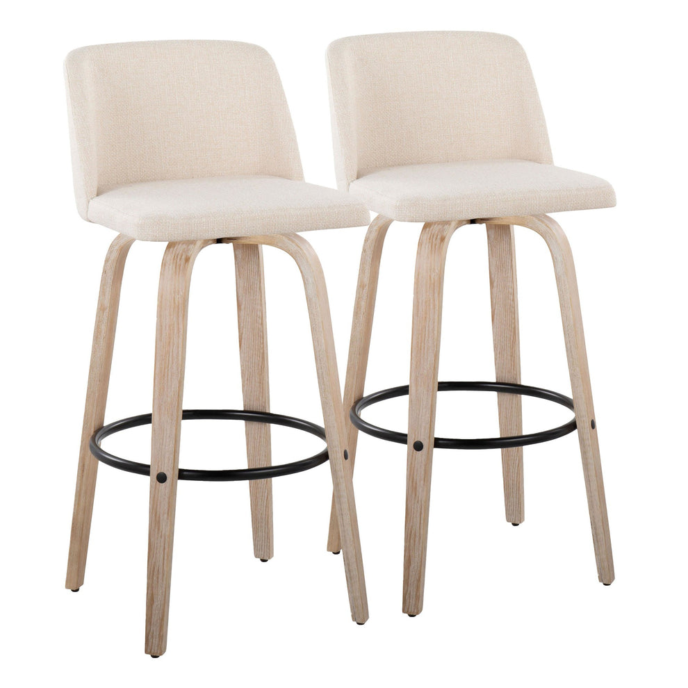 Toriano 26" Contemporary Fixed Height Counter Stool with Swivel in Light Grey Wood and Grey Noise Fabric with Round Black Metal Footrest By LumiSource - Set of 2 | Counter Stools | Modishstore - 11