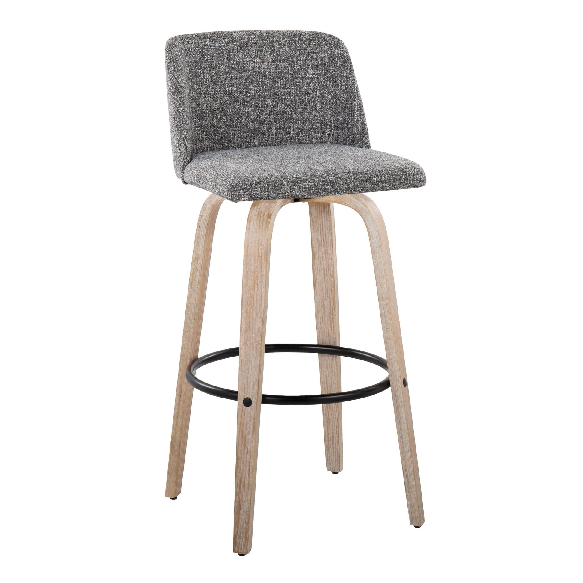 Toriano 26" Contemporary Fixed Height Counter Stool with Swivel in Light Grey Wood and Grey Noise Fabric with Round Black Metal Footrest By LumiSource - Set of 2 | Counter Stools | Modishstore - 21