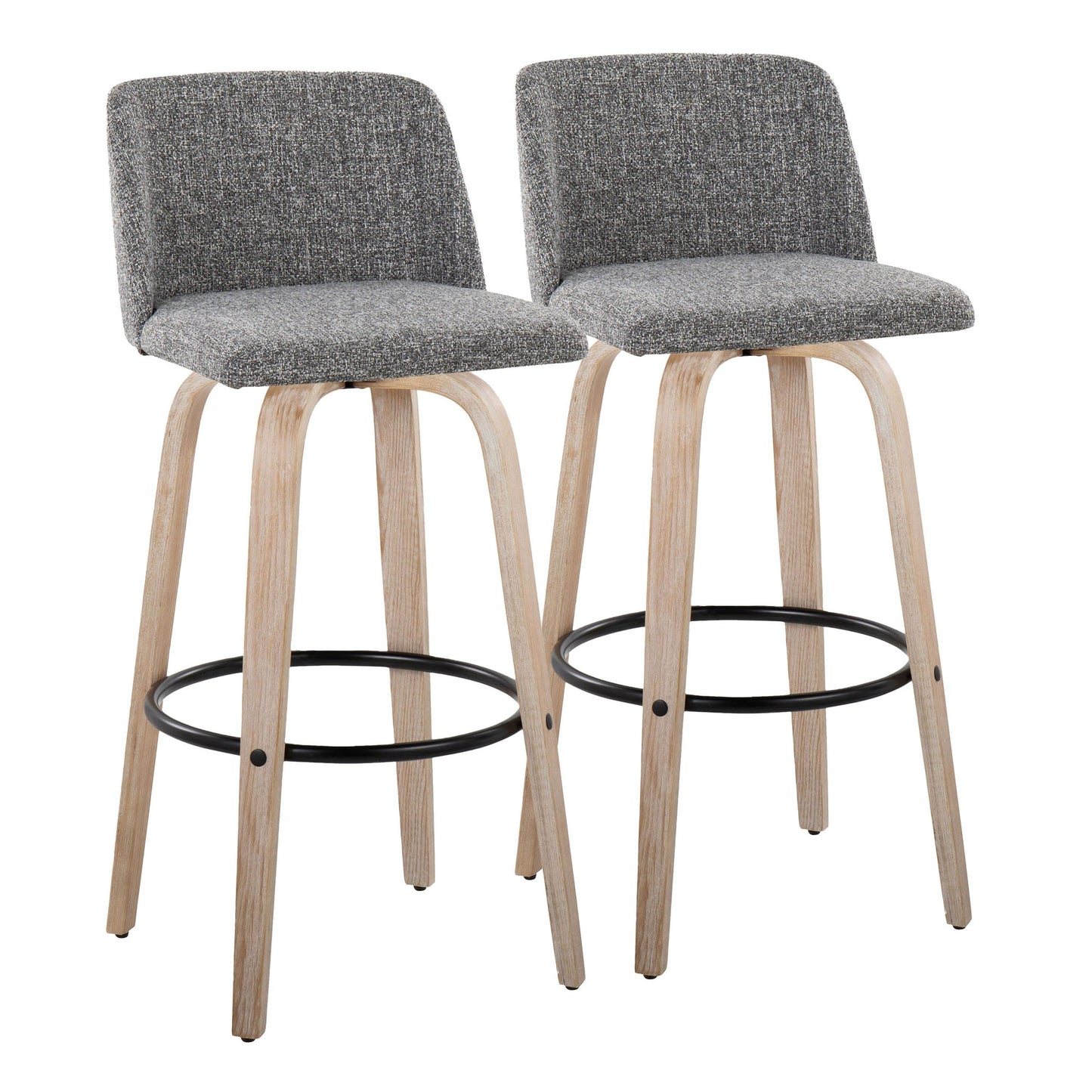 Toriano 26" Contemporary Fixed Height Counter Stool with Swivel in Light Grey Wood and Grey Noise Fabric with Round Black Metal Footrest By LumiSource - Set of 2 | Counter Stools | Modishstore - 18