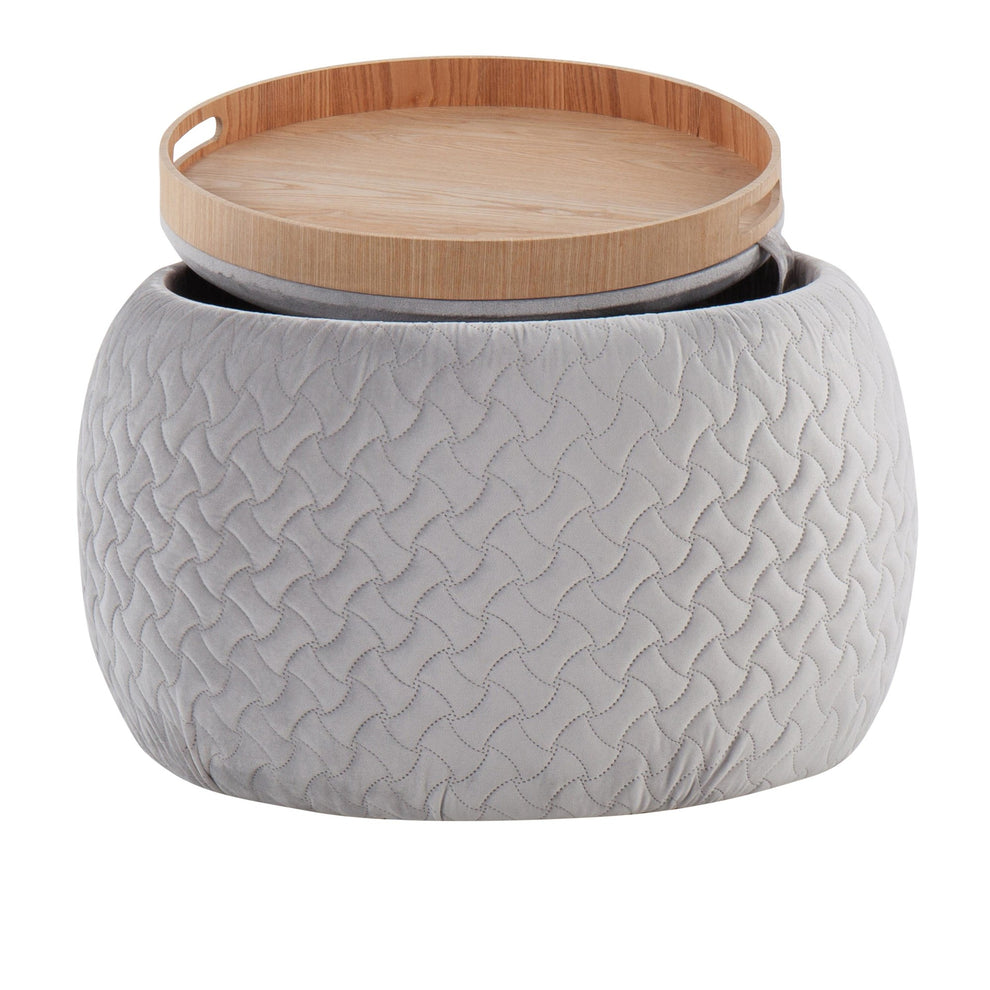 Tray Pouf Contemporary Ottoman in Natural Wood and Black Velvet By LumiSource | Ottomans | Modishstore - 25