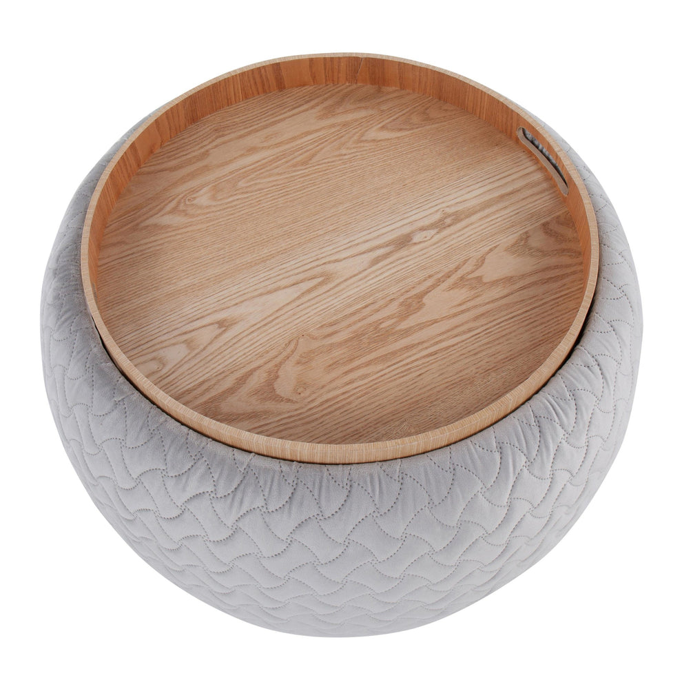 Tray Pouf Contemporary Ottoman in Natural Wood and Black Velvet By LumiSource | Ottomans | Modishstore - 26