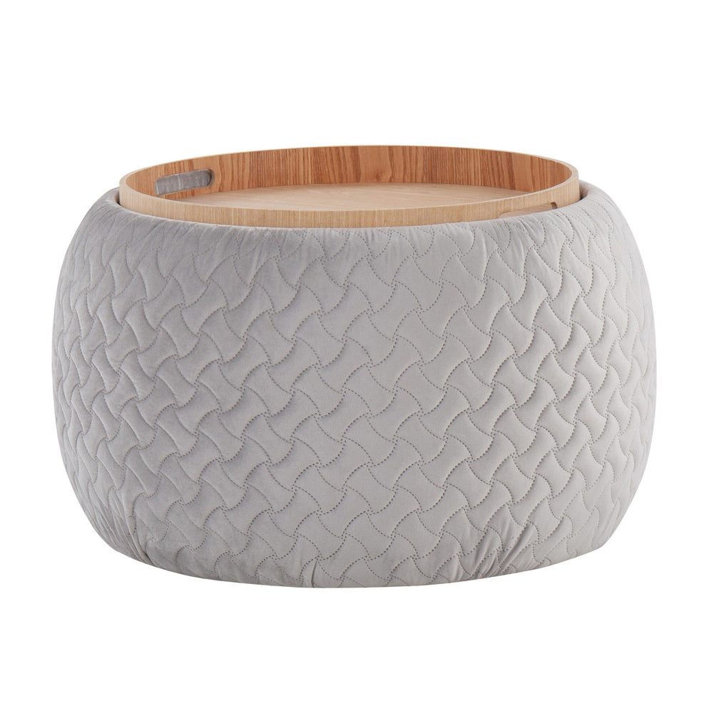 Tray Pouf Contemporary Ottoman in Natural Wood and Black Velvet By LumiSource | Ottomans | Modishstore - 24