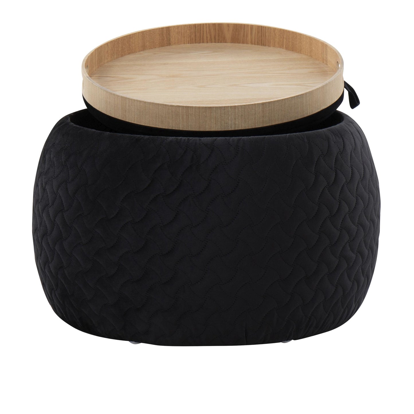 Tray Pouf Contemporary Ottoman in Natural Wood and Black Velvet By LumiSource | Ottomans | Modishstore - 7