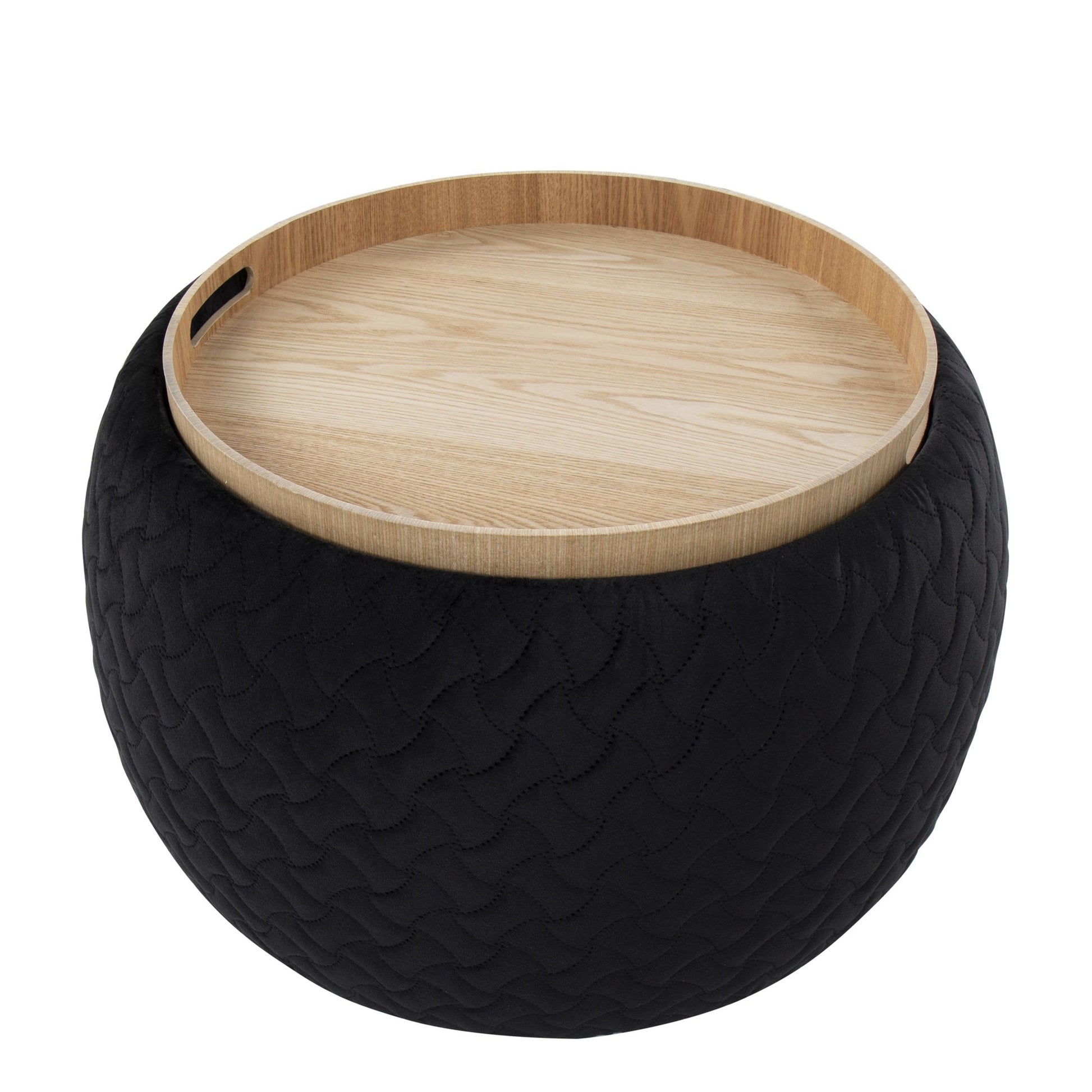 Tray Pouf Contemporary Ottoman in Natural Wood and Black Velvet By LumiSource | Ottomans | Modishstore - 8