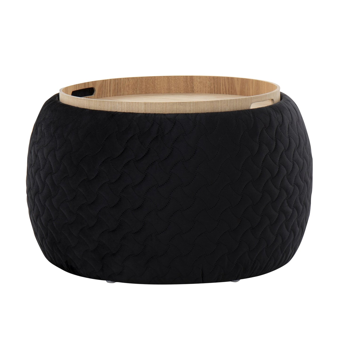 Tray Pouf Contemporary Ottoman in Natural Wood and Black Velvet By LumiSource | Ottomans | Modishstore - 6