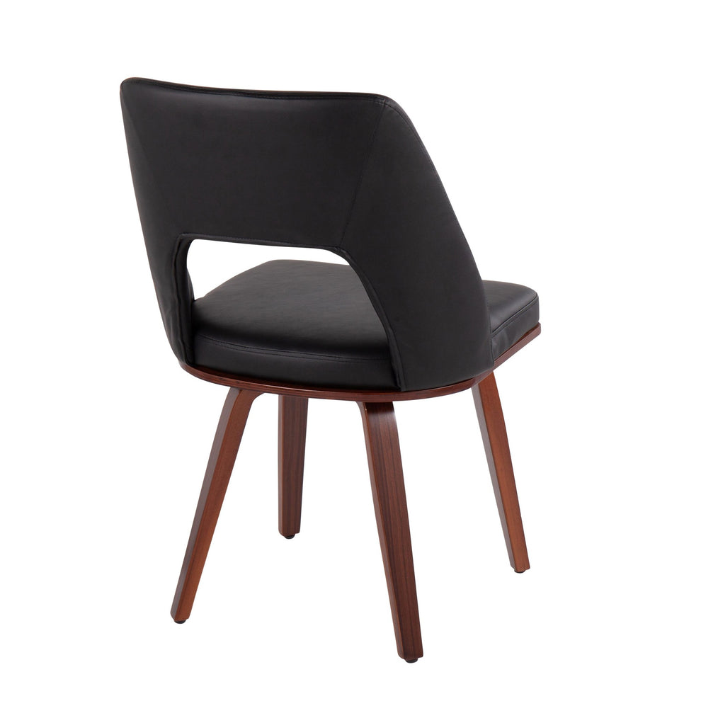 Triad Mid-Century Modern Upholstered Chair in Walnut Bamboo and Black Faux Leather By LumiSource - Set of 2 | Dining Chairs | Modishstore - 7
