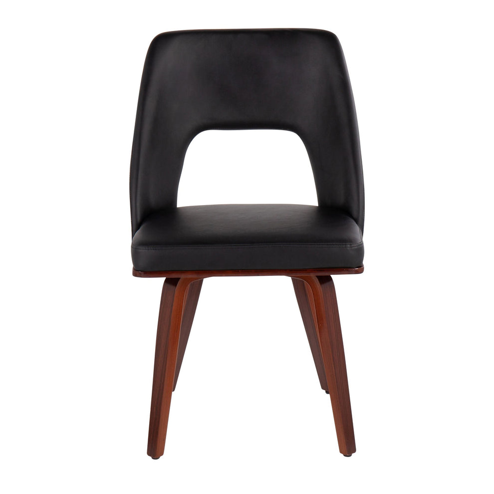 Triad Mid-Century Modern Upholstered Chair in Walnut Bamboo and Black Faux Leather By LumiSource - Set of 2 | Dining Chairs | Modishstore - 2