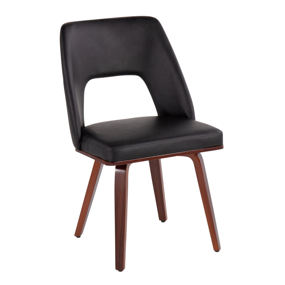 Triad Mid-Century Modern Upholstered Chair in Walnut Bamboo and Black Faux Leather By LumiSource - Set of 2 | Dining Chairs | Modishstore - 5