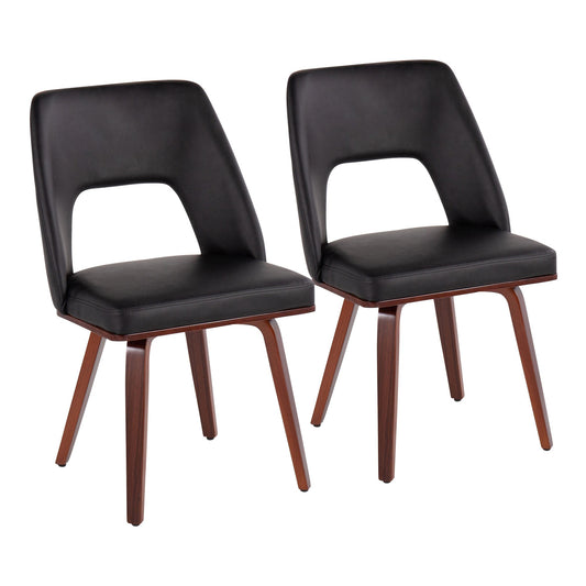 Triad Mid-Century Modern Upholstered Chair in Walnut Bamboo and Black Faux Leather By LumiSource - Set of 2 | Dining Chairs | Modishstore