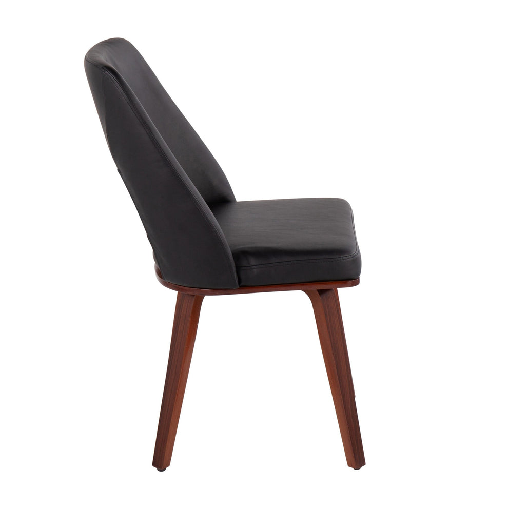 Triad Mid-Century Modern Upholstered Chair in Walnut Bamboo and Black Faux Leather By LumiSource - Set of 2 | Dining Chairs | Modishstore - 6