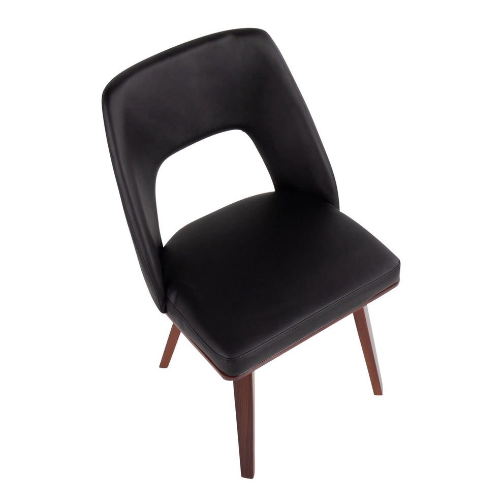 Triad Mid-Century Modern Upholstered Chair in Walnut Bamboo and Black Faux Leather By LumiSource - Set of 2 | Dining Chairs | Modishstore - 3