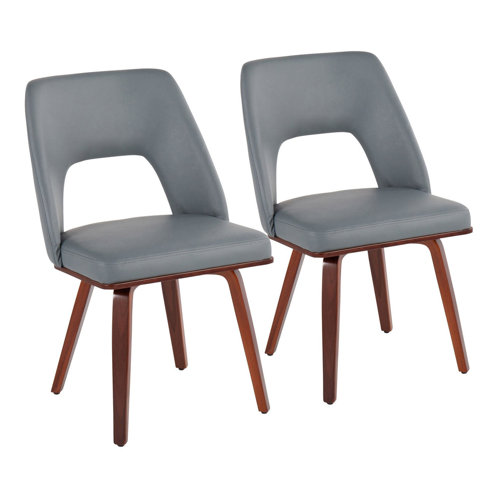 Triad Mid-Century Modern Upholstered Chair in Walnut Bamboo and Black Faux Leather By LumiSource - Set of 2 | Dining Chairs | Modishstore - 17