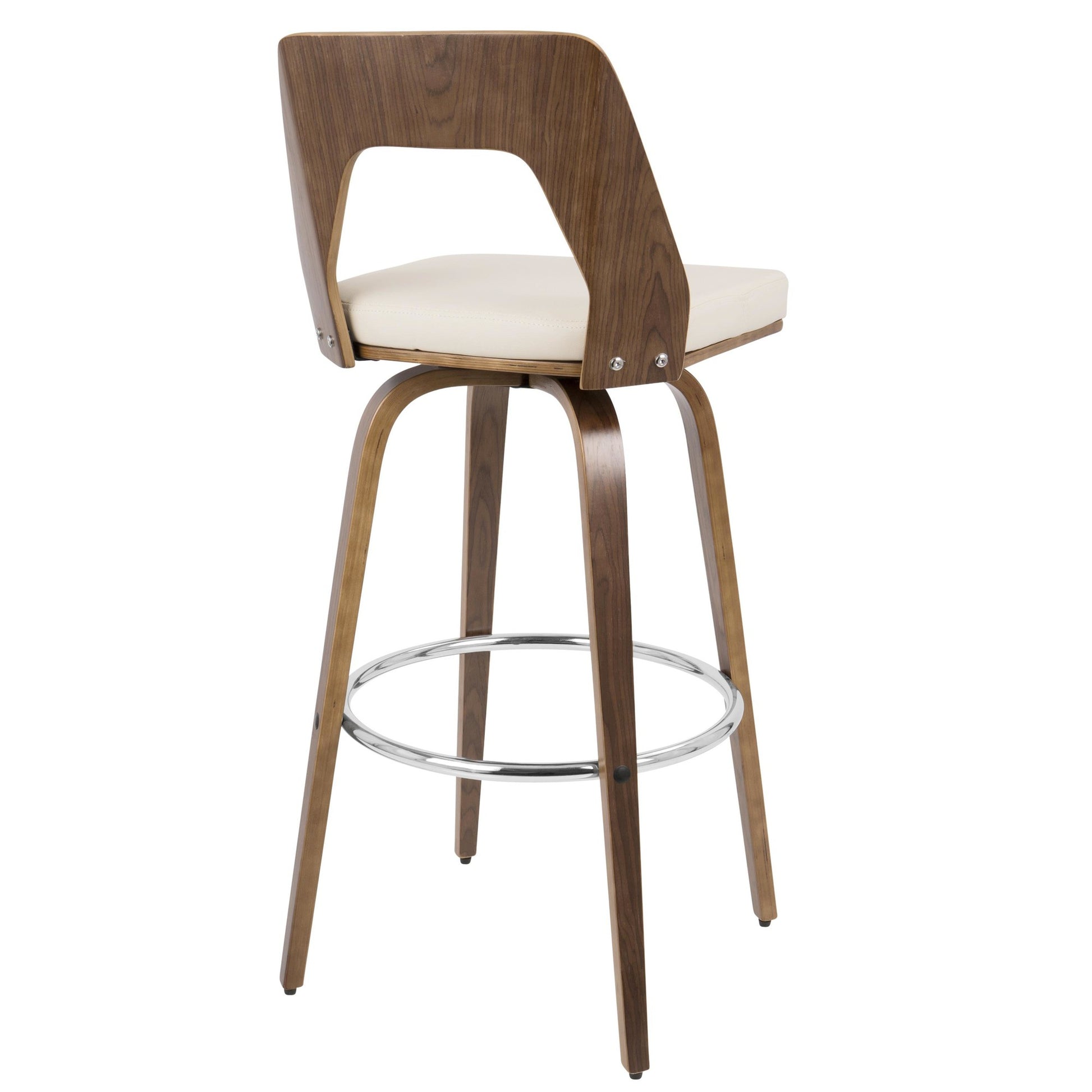 Trilogy 30" Mid-Century Modern Fixed Height Barstool with Swivel in Walnut and Cream Faux Leather By LumiSource - Set of 2 | Bar Stools | Modishstore - 9