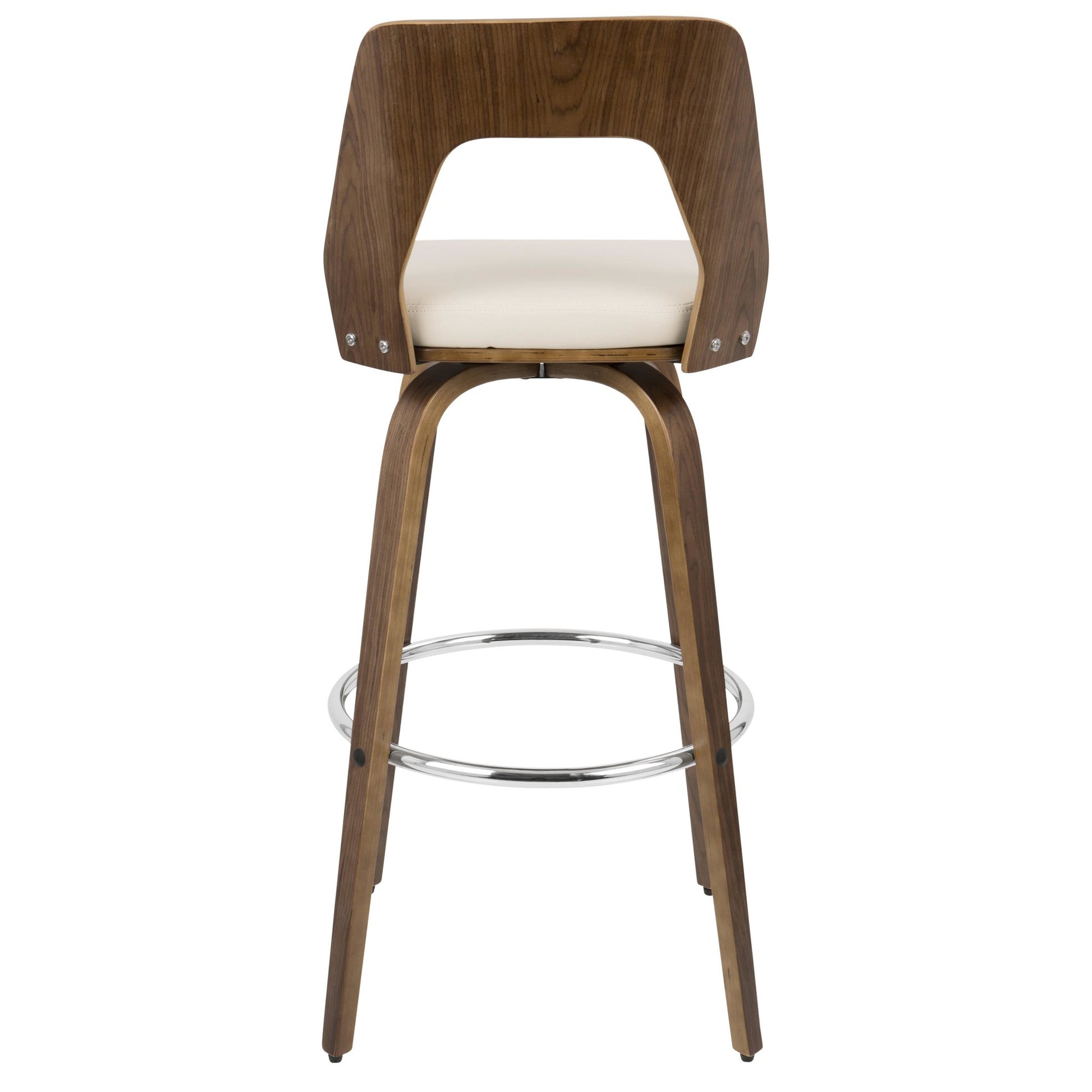 Trilogy 30" Mid-Century Modern Fixed Height Barstool with Swivel in Walnut and Cream Faux Leather By LumiSource - Set of 2 | Bar Stools | Modishstore - 3