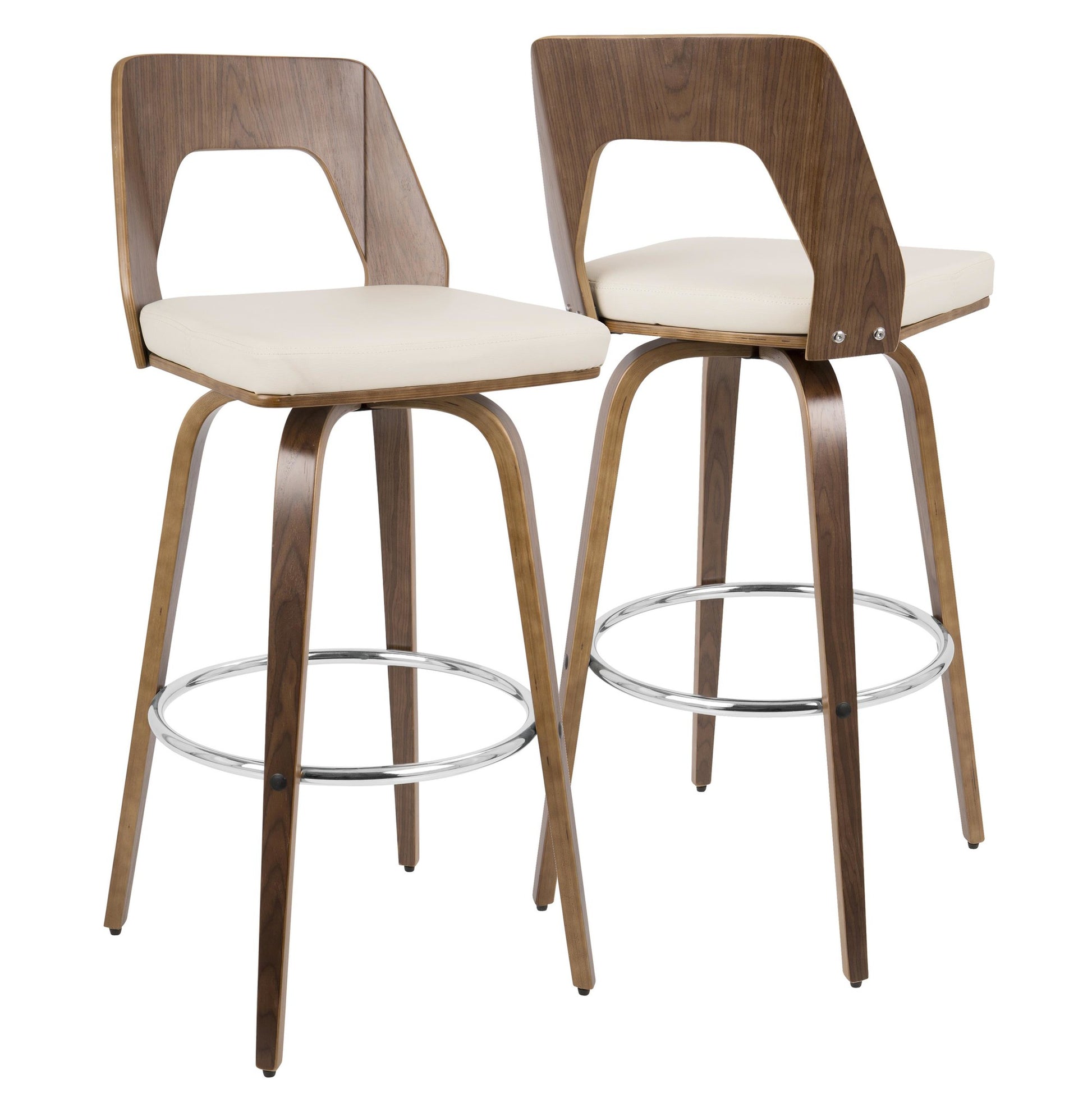 Trilogy 30" Mid-Century Modern Fixed Height Barstool with Swivel in Walnut and Cream Faux Leather By LumiSource - Set of 2 | Bar Stools | Modishstore - 6