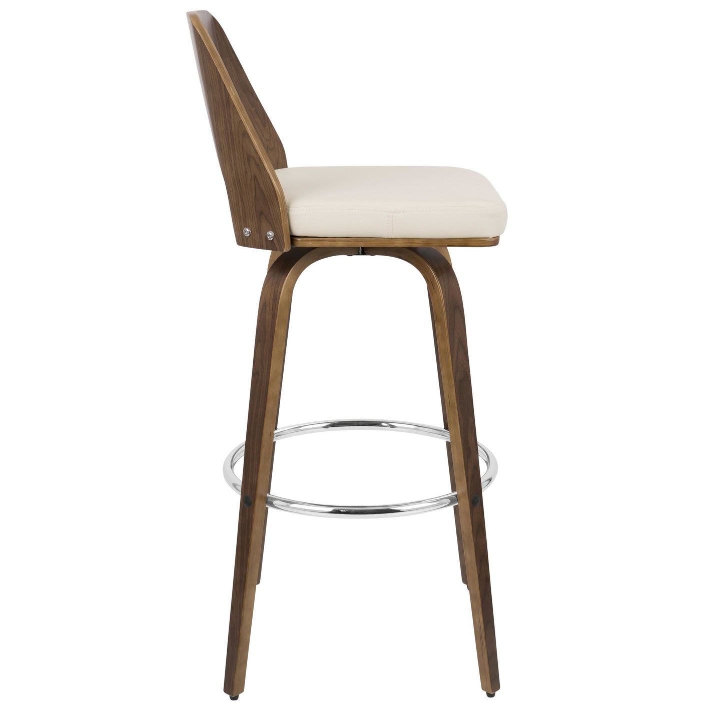 Trilogy 30" Mid-Century Modern Fixed Height Barstool with Swivel in Walnut and Cream Faux Leather By LumiSource - Set of 2 | Bar Stools | Modishstore - 8
