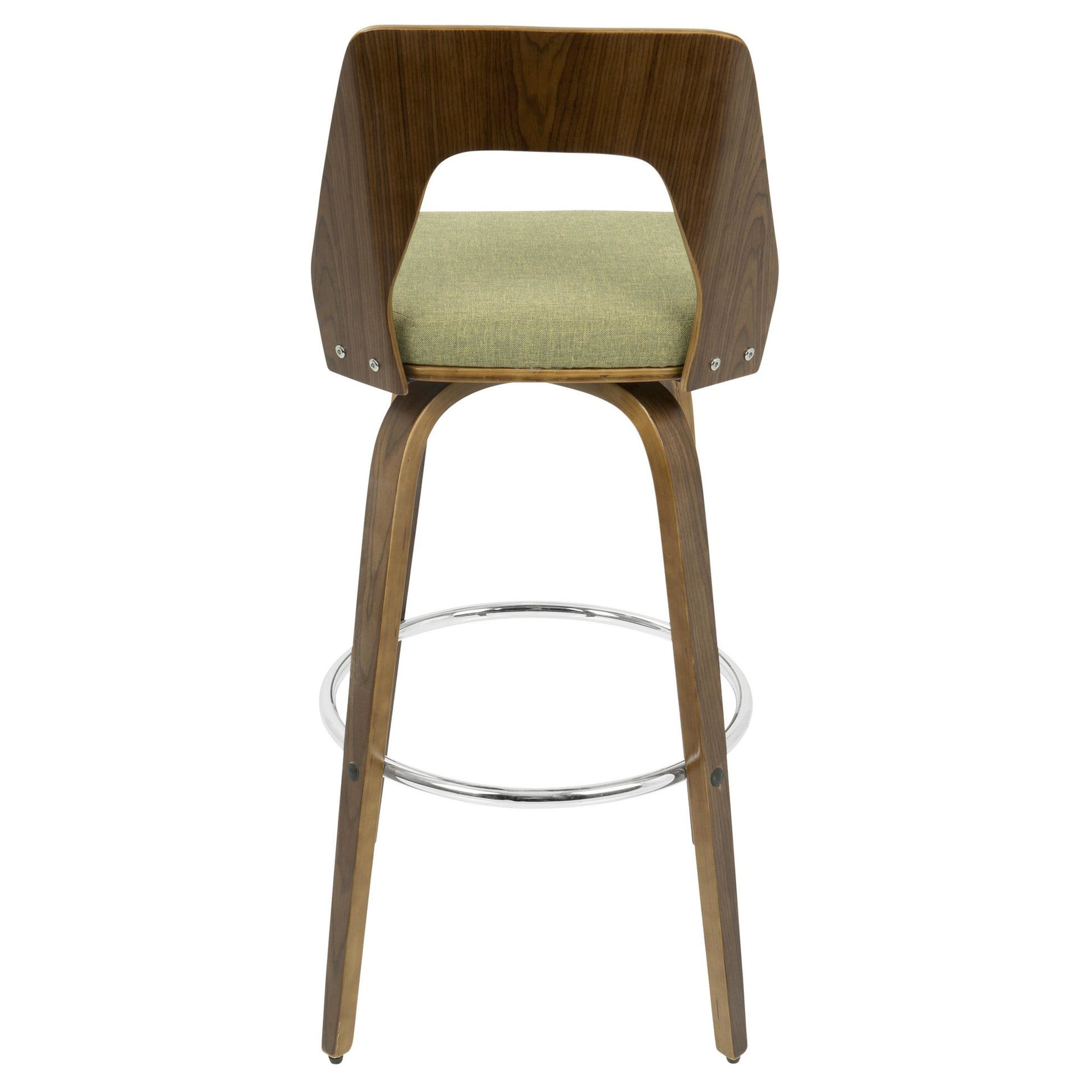 Trilogy 30" Mid-Century Modern Fixed Height Barstool with Swivel in Walnut and Green Fabric By LumiSource - Set of 2 | Bar Stools | Modishstore - 2
