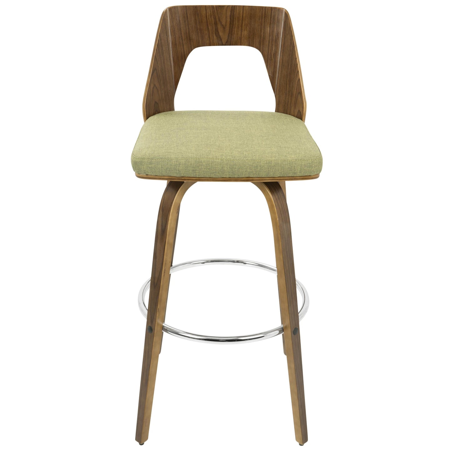 Trilogy 30" Mid-Century Modern Fixed Height Barstool with Swivel in Walnut and Green Fabric By LumiSource - Set of 2 | Bar Stools | Modishstore - 3